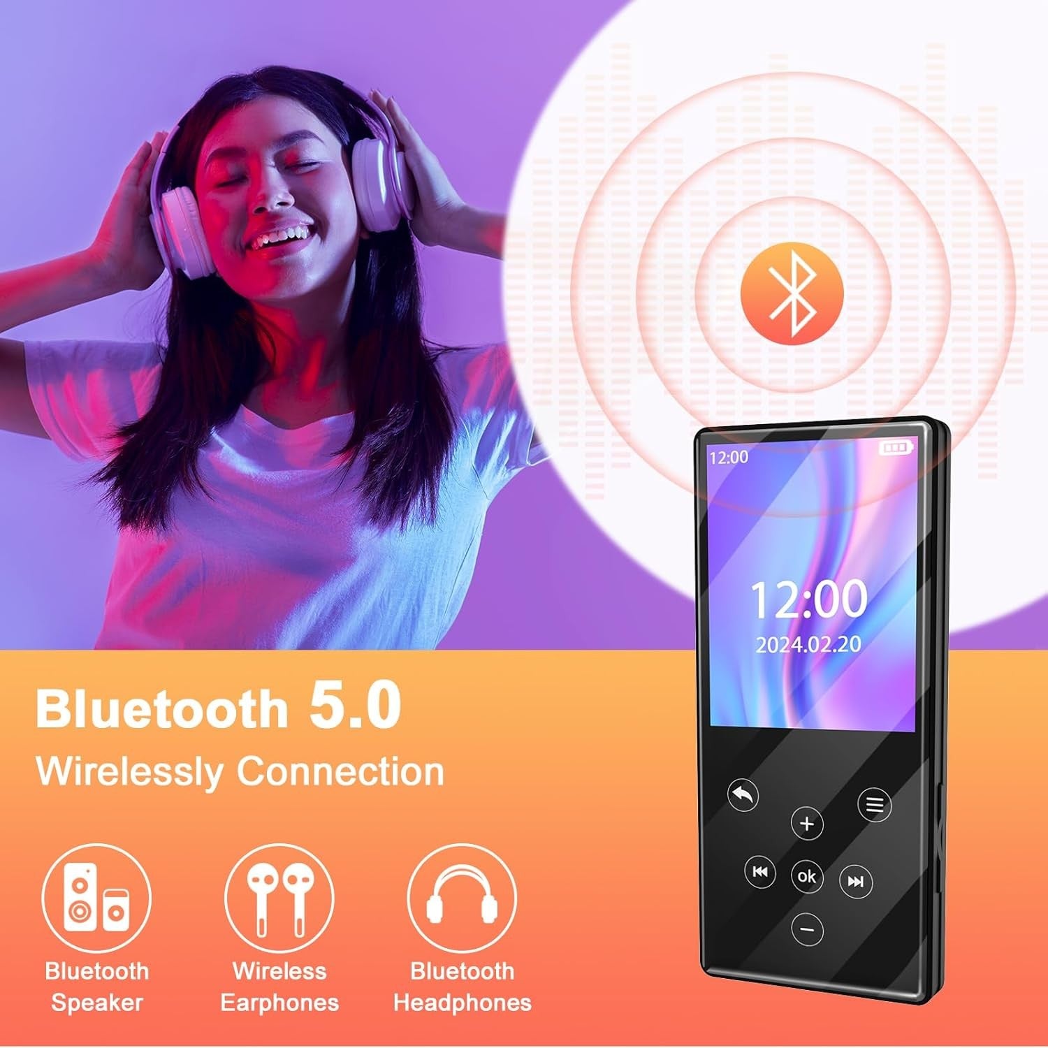 64GB MP3 Player Bluetooth HiFi FM Speaker 128GB TF