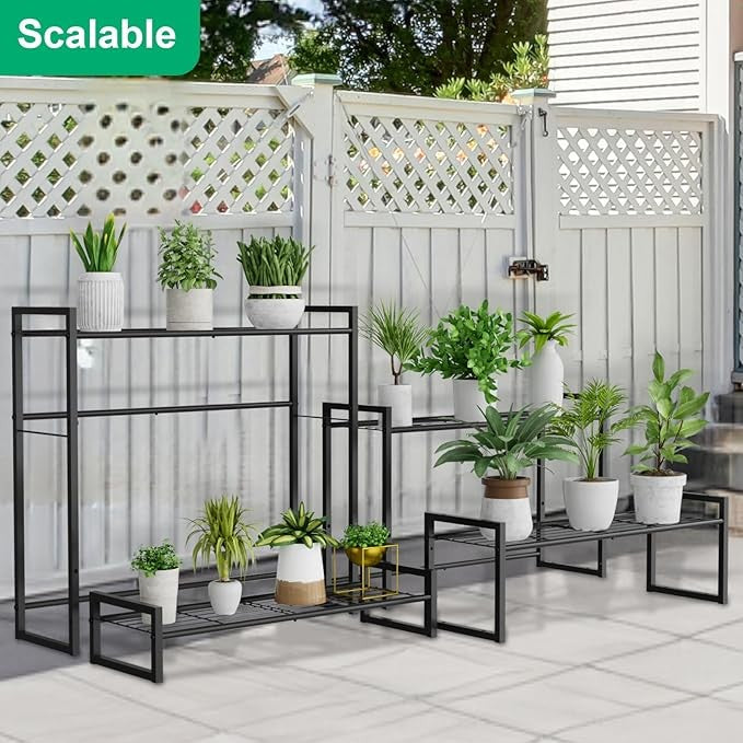 4 Tier Metal Plant Stand Indoor Outdoor Stackable Flower Shelf Garden Display