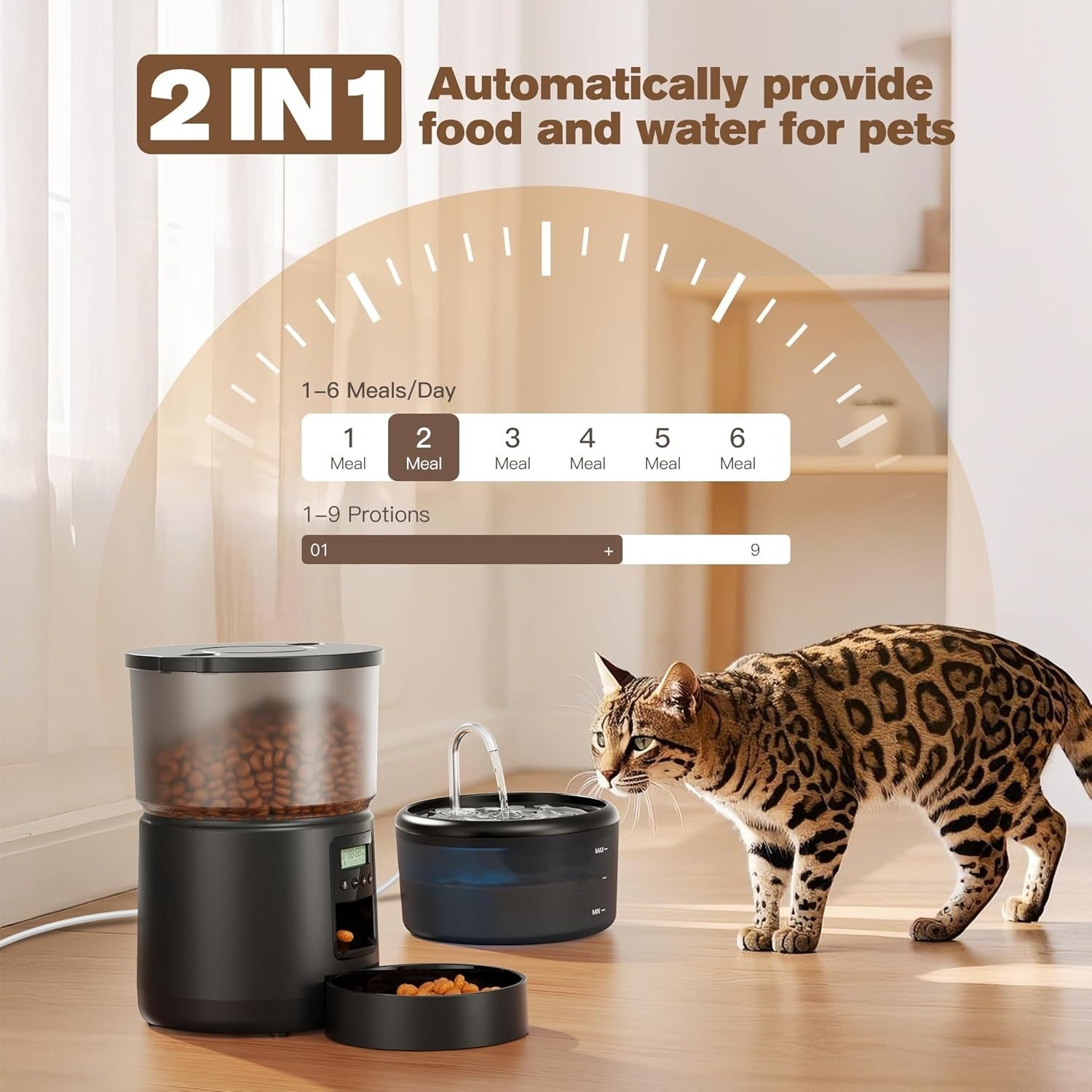 Automatic Cat Feeder Water Fountain Set 3L Food Dispenser 6 Meal Timer