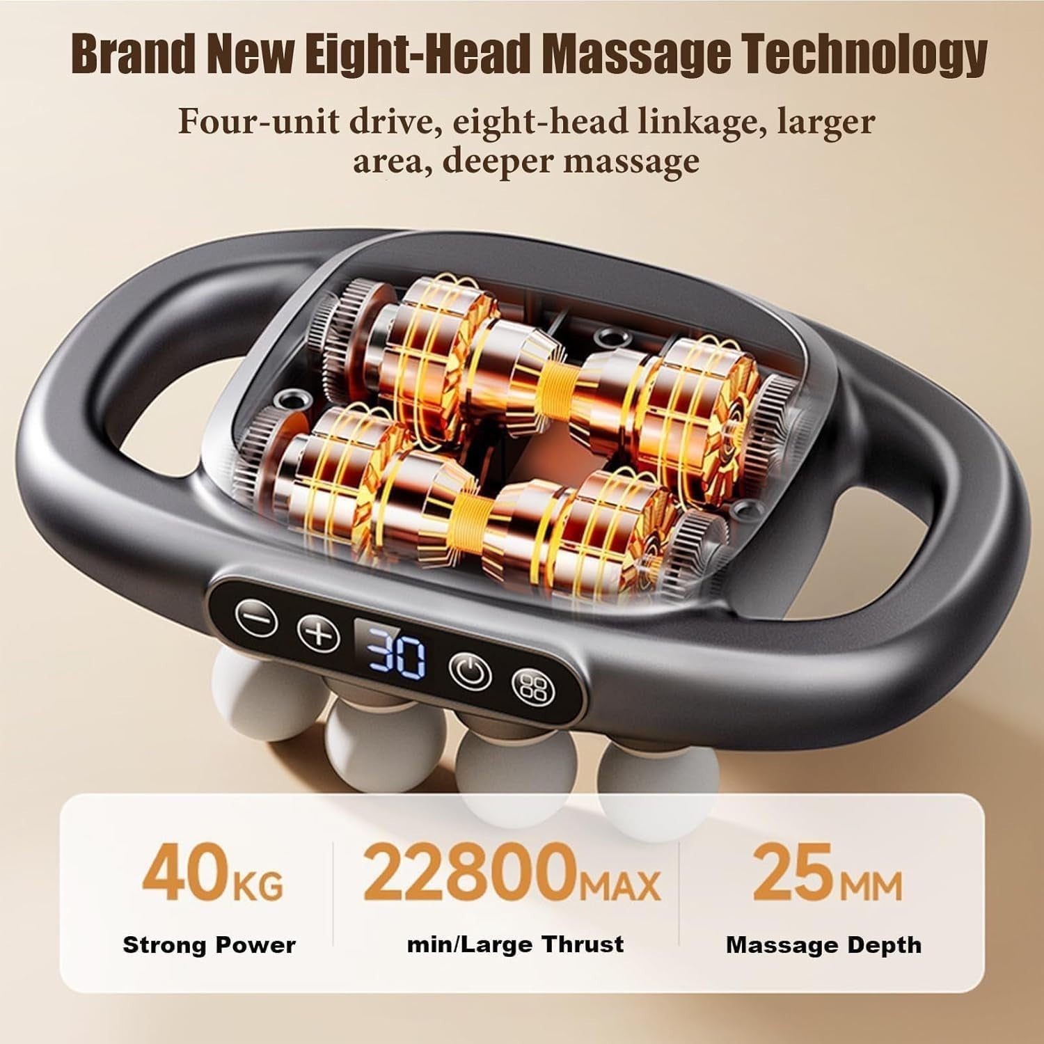 8 Head Deep Tissue Massage Gun 30 Levels Quiet Muscle Relief Full Body