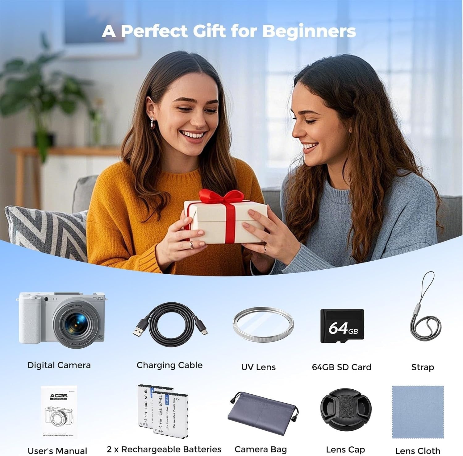 5K 72MP Vlogging Camera 6X Zoom Flip Screen 64GB SD Bundle