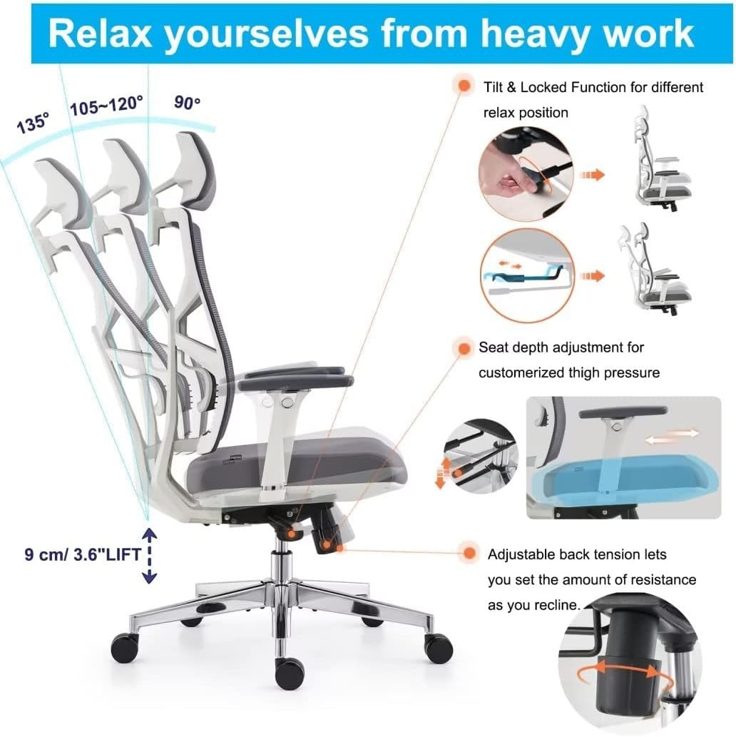 Ergonomic Office Chair Mesh Back Support 4D Armrest Adjustable Lumbar Seat