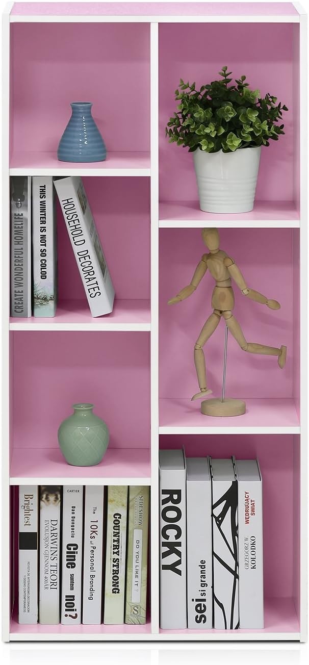 7 Cube Reversible Bookcase Storage Open Shelf Compact Design Organizer Pink