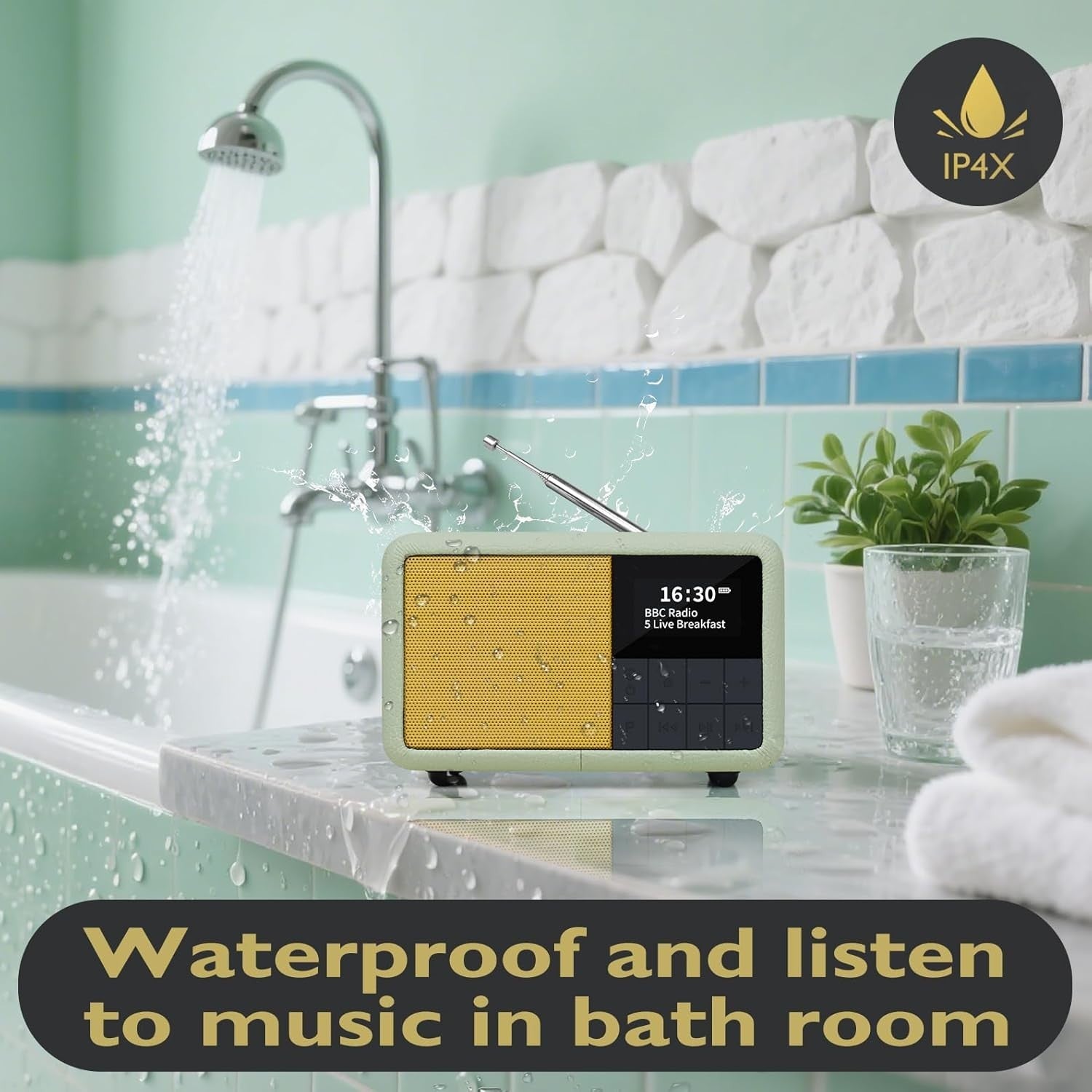 Portable DAB+ FM Radio Alarm Clock Bluetooth Waterproof 12hr Battery – Green