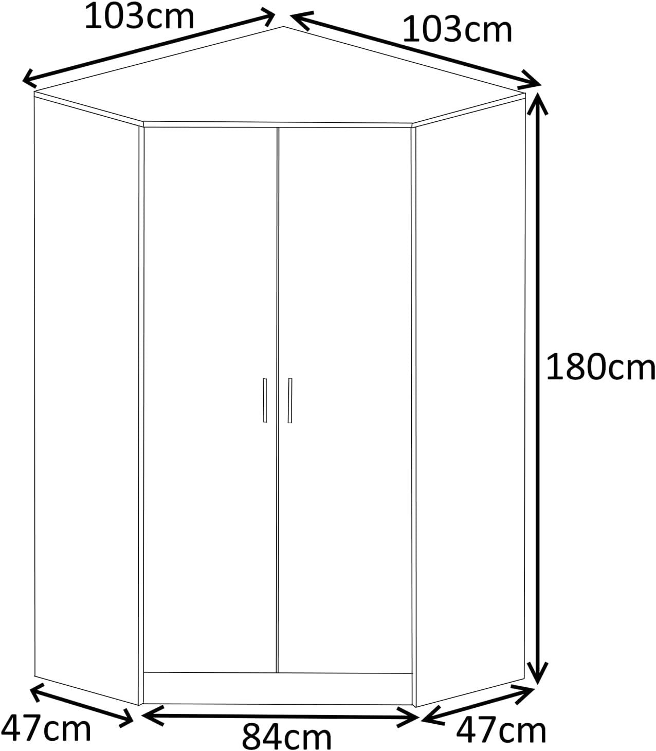 Modern Corner Wardrobe with Black Gloss & Walnut | 2 Doors, 8 Shelves & Rails