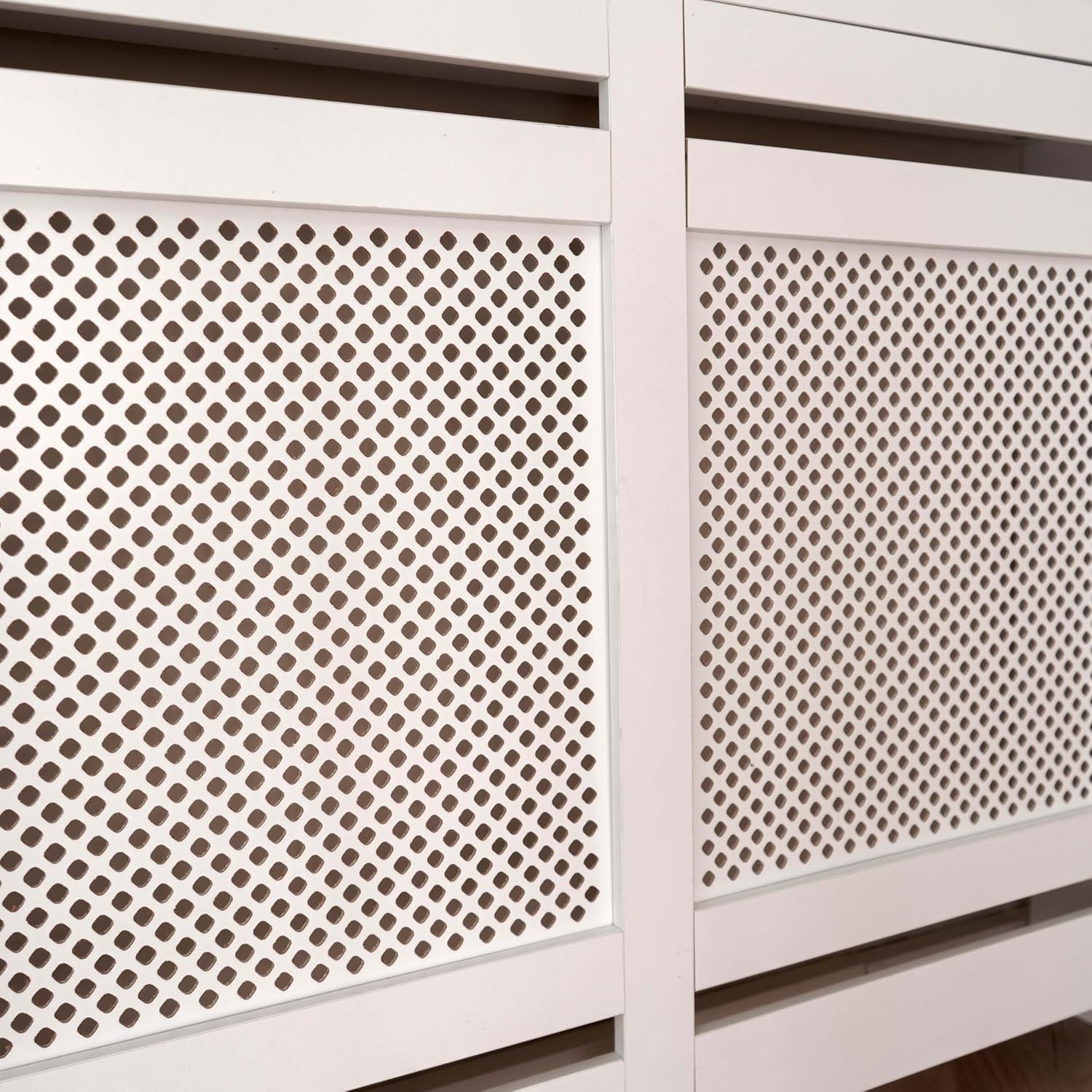 White Radiator Cover with Drawers Diamond Slat W112xH96cm Modern