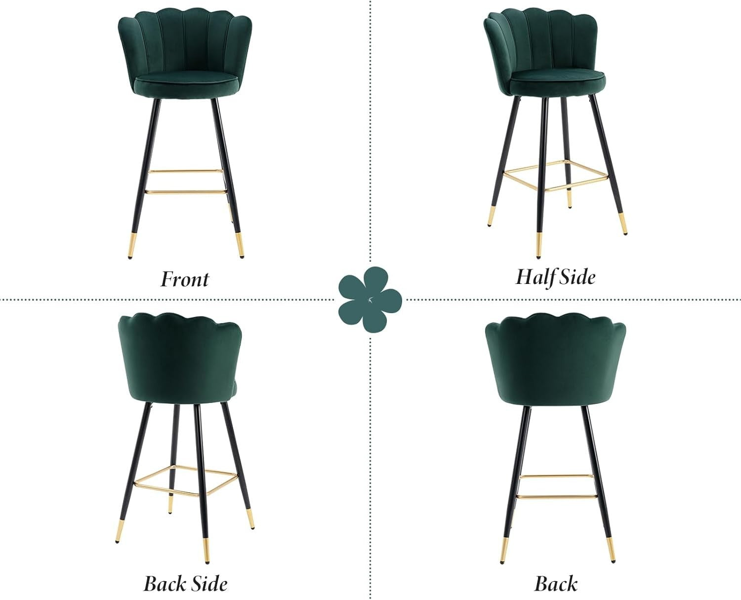 Green Velvet Bar Stools Set of 2 – Kitchen Counter Chairs