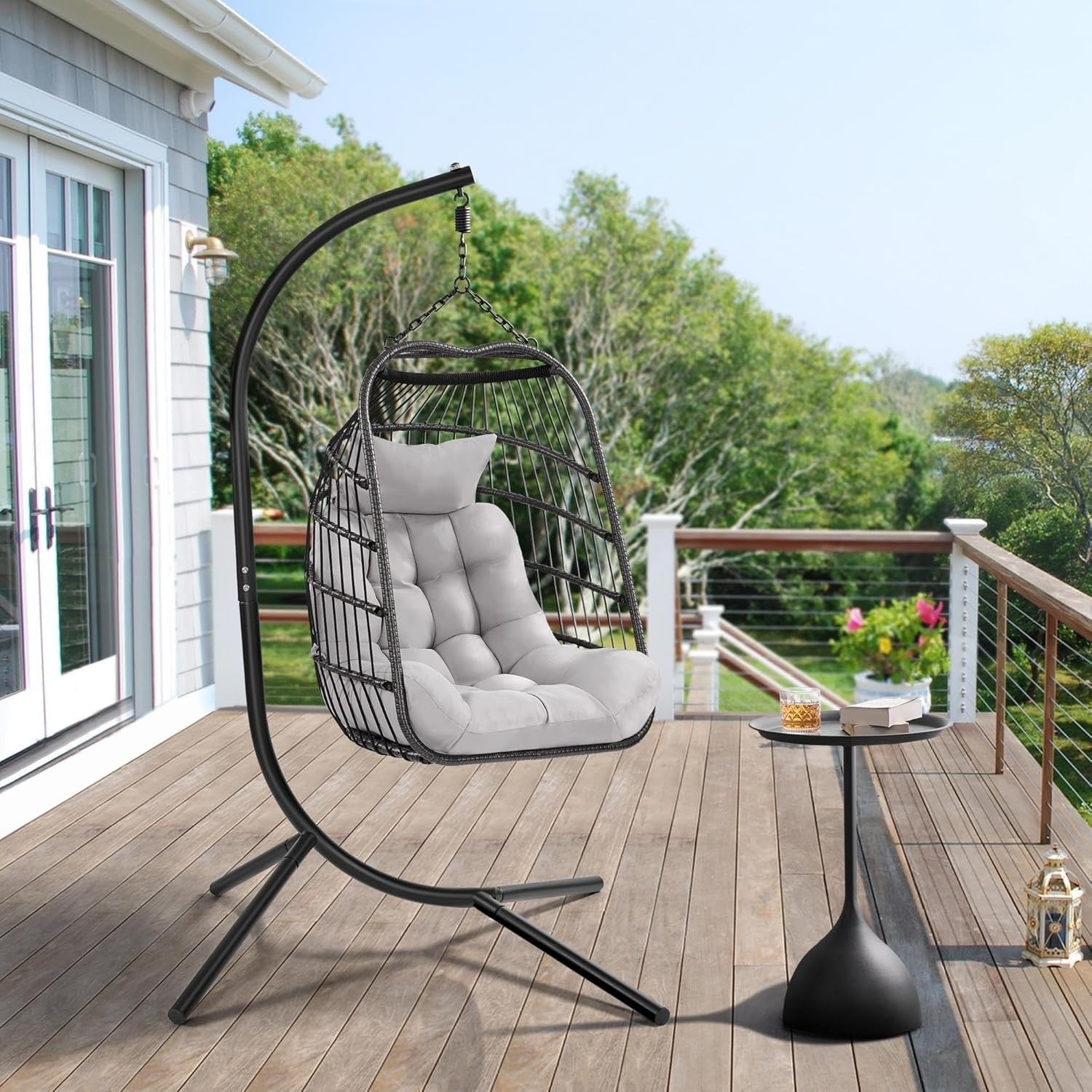 Egg Swing Chair with Stand Garden Hanging Rattan Hammock Indoor Outdoor