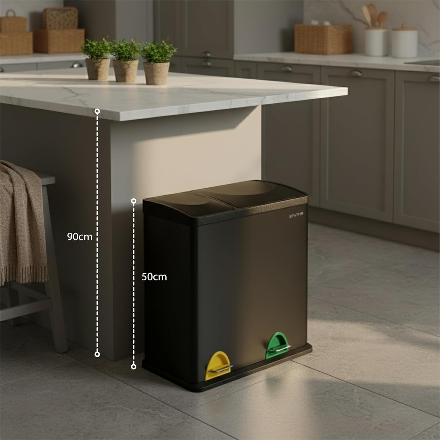 36L Recycling Bin 2 Compartment Waste Separation Black