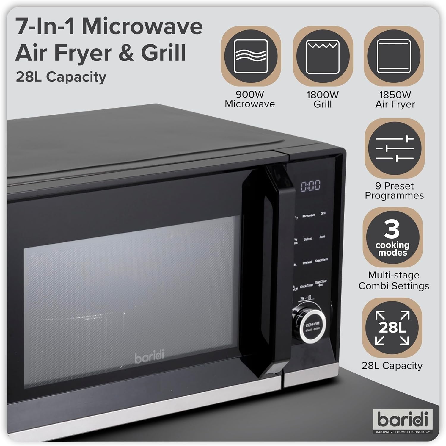 28L Microwave Air Fryer Oven 900W Grill Combo Black