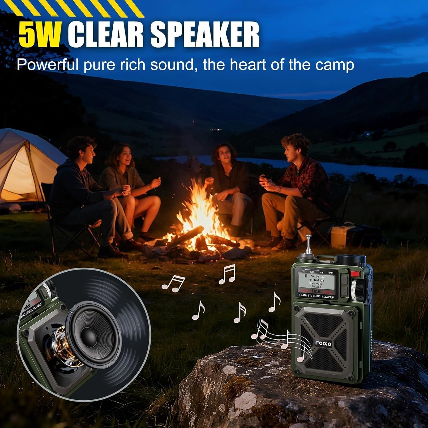 Portable DAB/FM Radio Bluetooth 5.3 Solar 4000mAh SOS USB