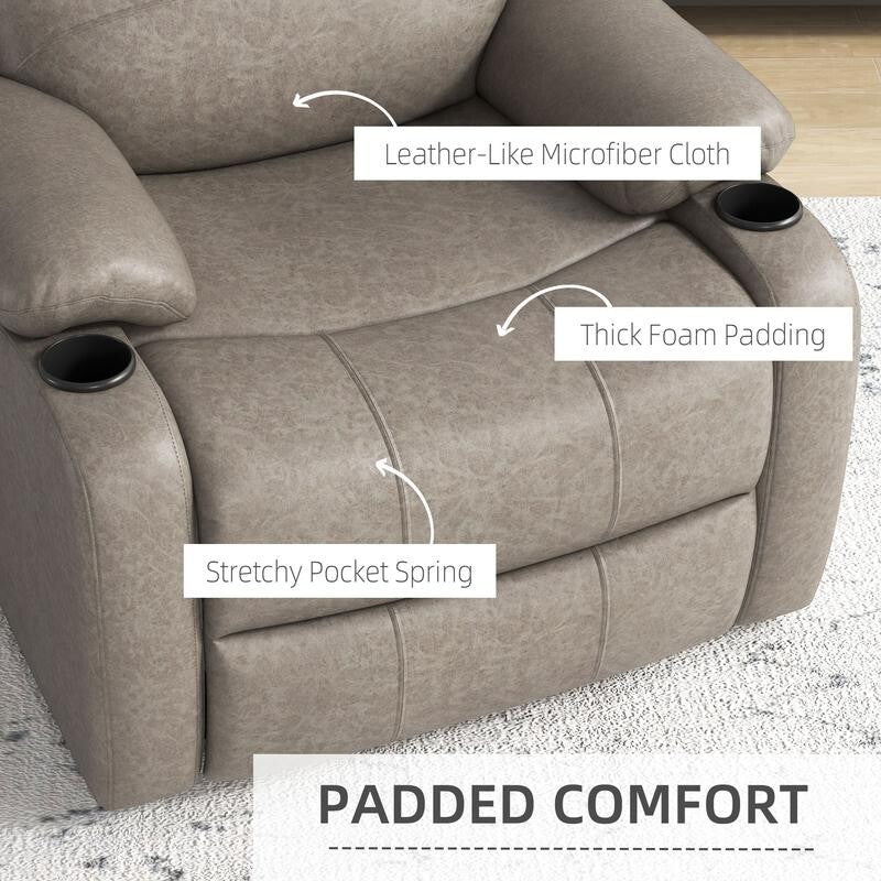 Microfibre Recliner Armchair w/ Cup Holders – Manual Chair w/ Leg Rest Brown