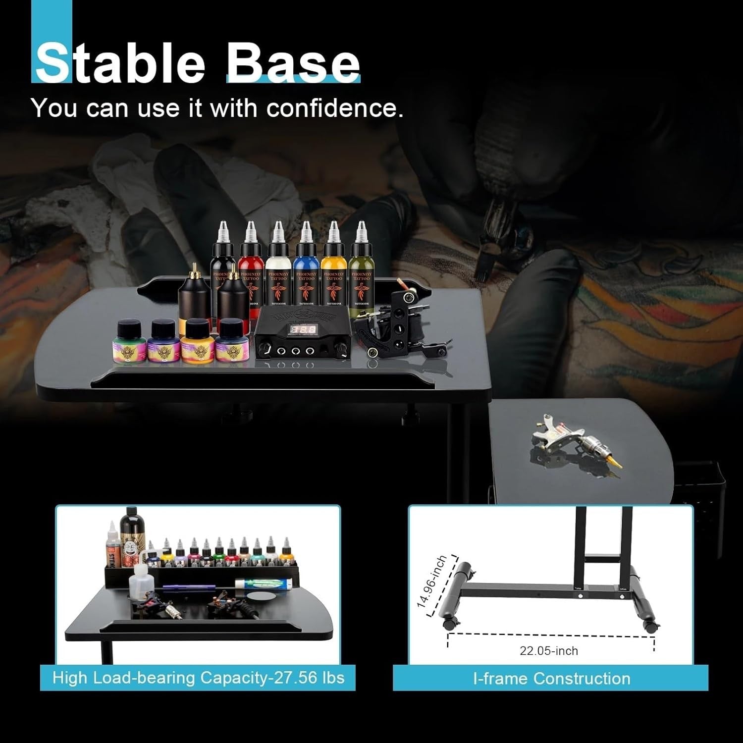 Adjustable Tattoo Workstation Rolling Tray Table Height Adjustable Studio