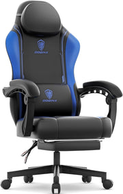 Ergonomic Gaming Chair Blue w/ Footrest Massage Lumbar Support