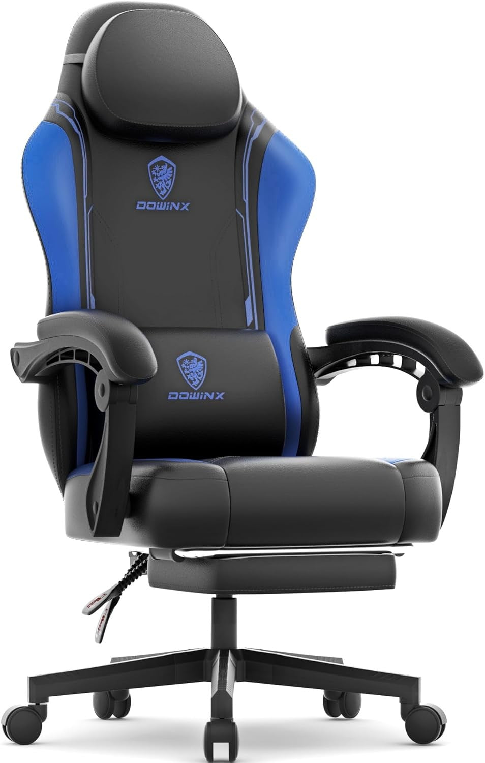 Ergonomic Gaming Chair Blue w/ Footrest Massage Lumbar Support