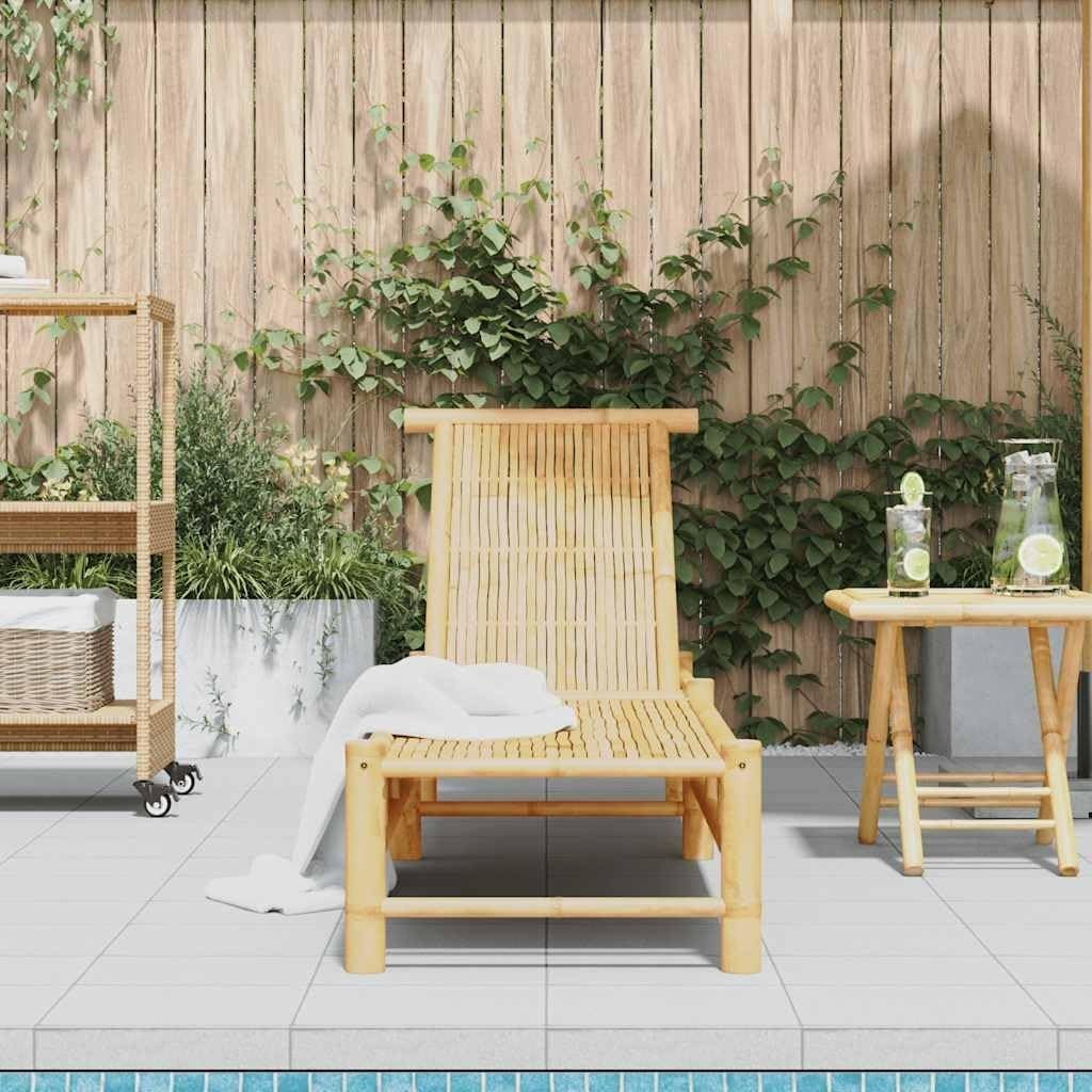 Outdoor Bamboo Sun Lounger 3-Position Adjustable Patio Daybed 199x55x30 cm