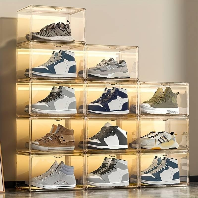 Clear Acrylic Shoe Storage Boxes 12 Pack Stackable Organizer with Magnetic Doors