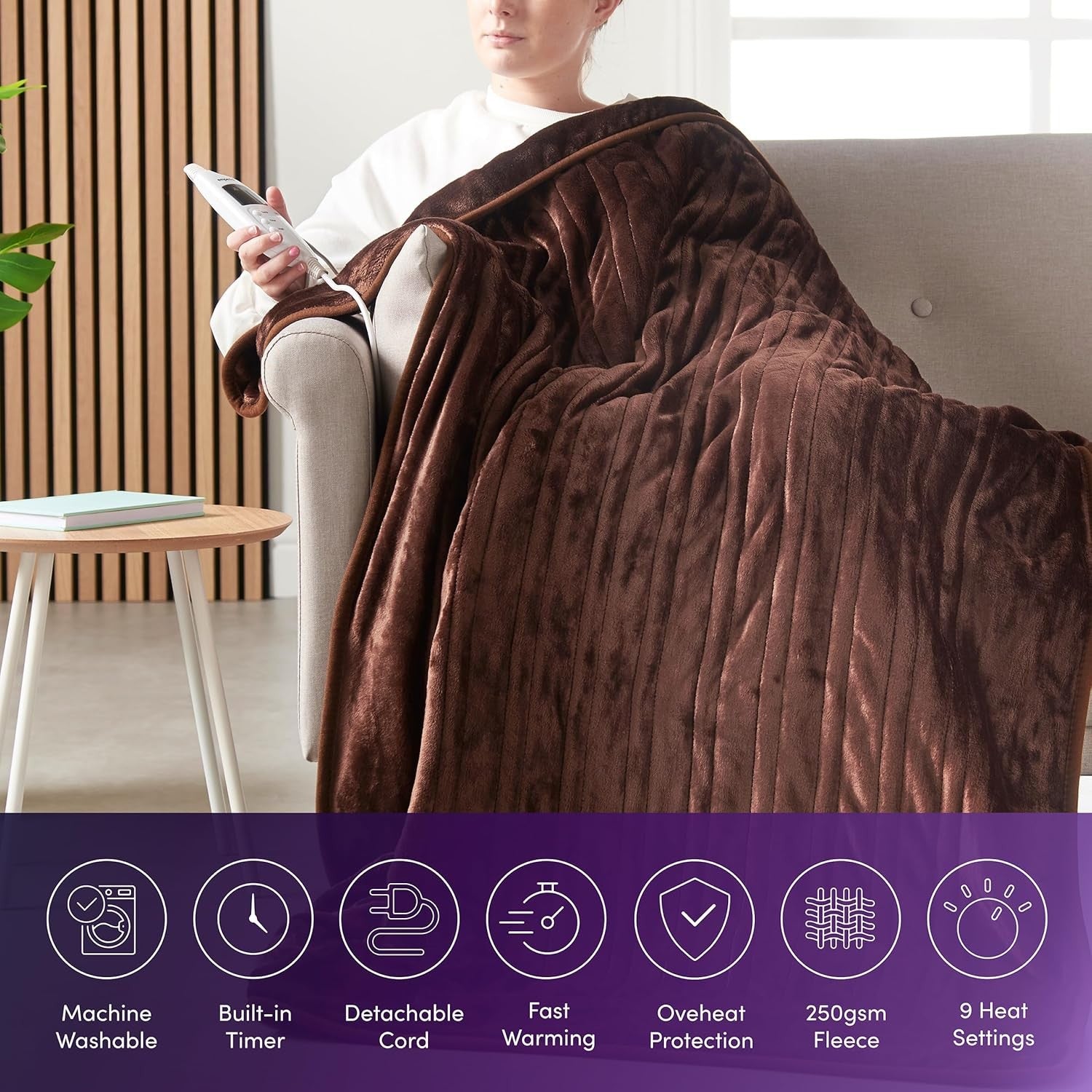 Electric Heated Throw Blanket 9 Heat Settings Digital Soft Fleece 160x130c