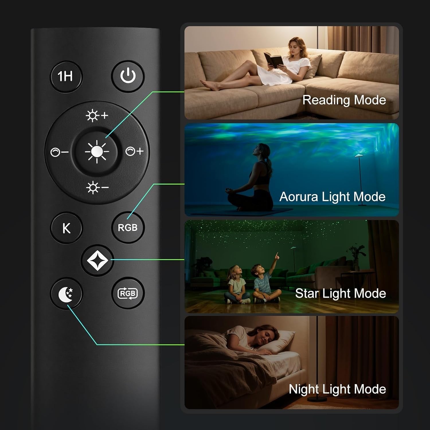 LED Uplighter Floor Lamp Aurora Projector Remote Touch Dimmable Mood Light
