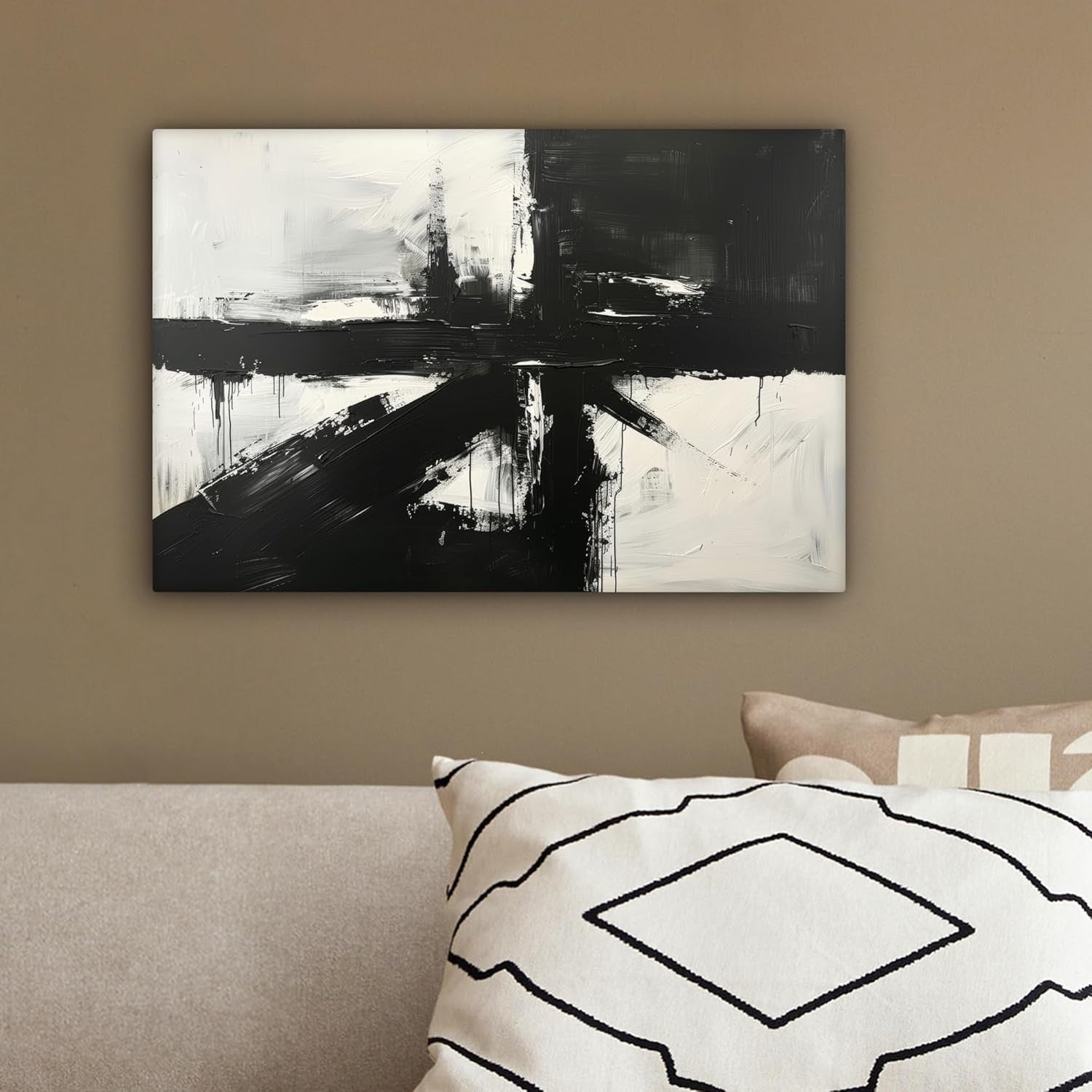 Abstract Black White Canvas Wall Art 30x20cm Framed Modern Print