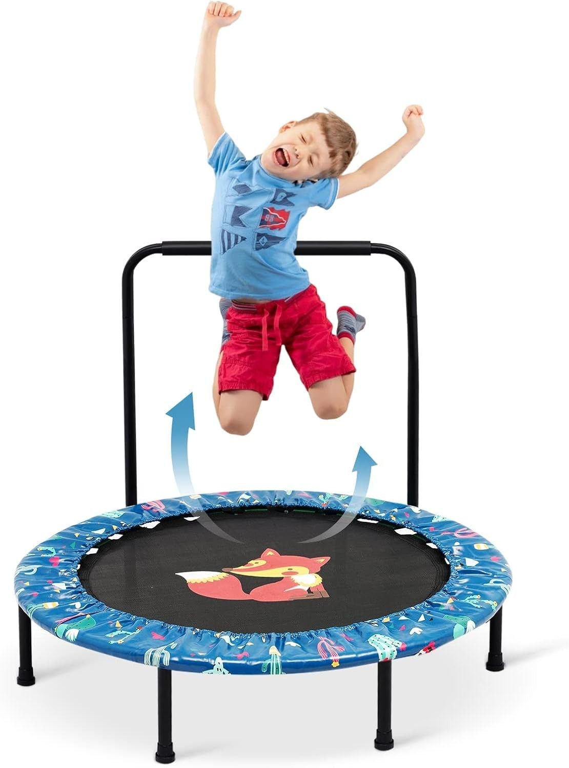 38'' Kids Mini Trampoline Foldable Quiet Rebounder Adjustable Handle Green