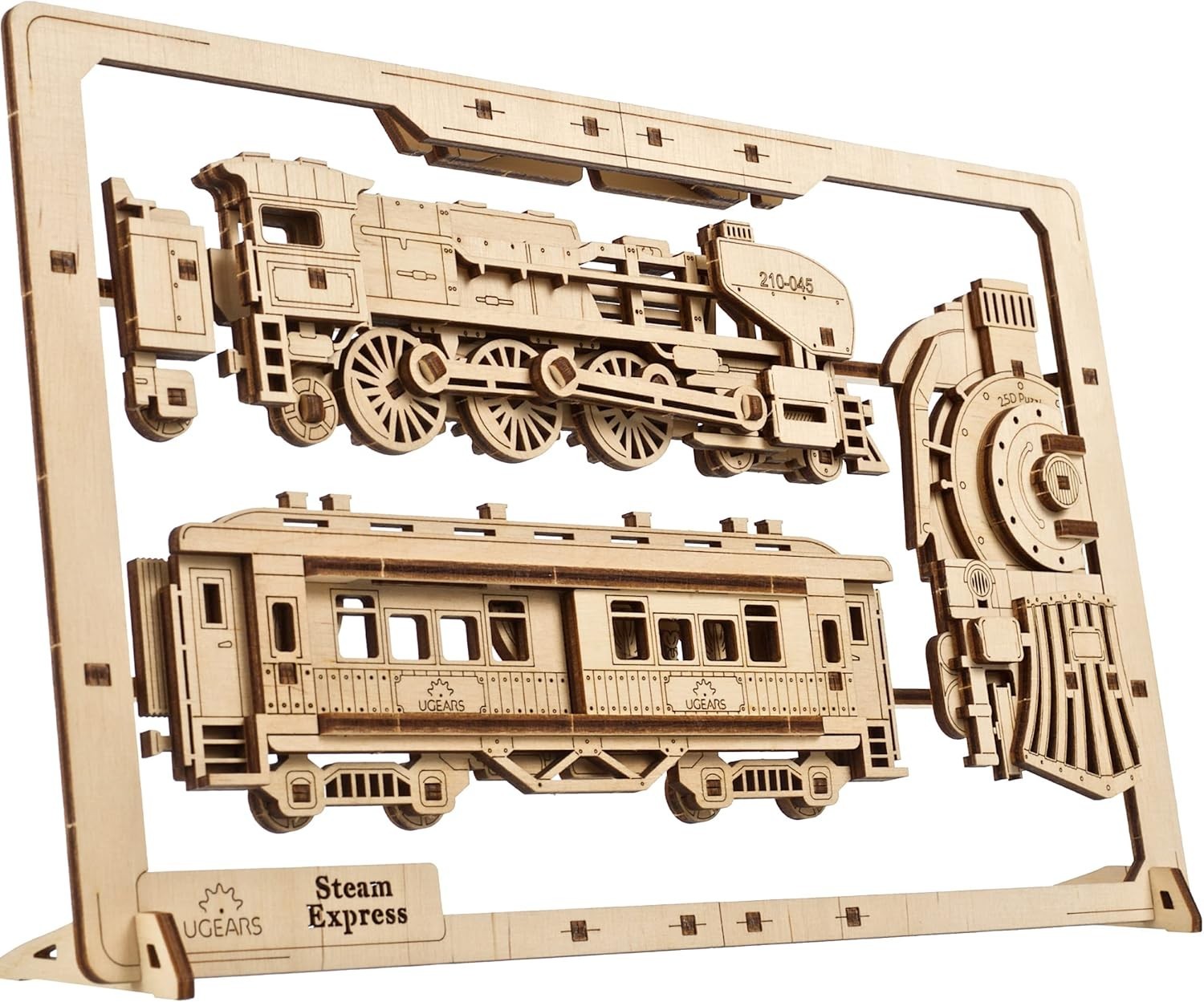 Wooden 3D Steam Train Puzzle Kit with Movable Wheels – DIY Decor
