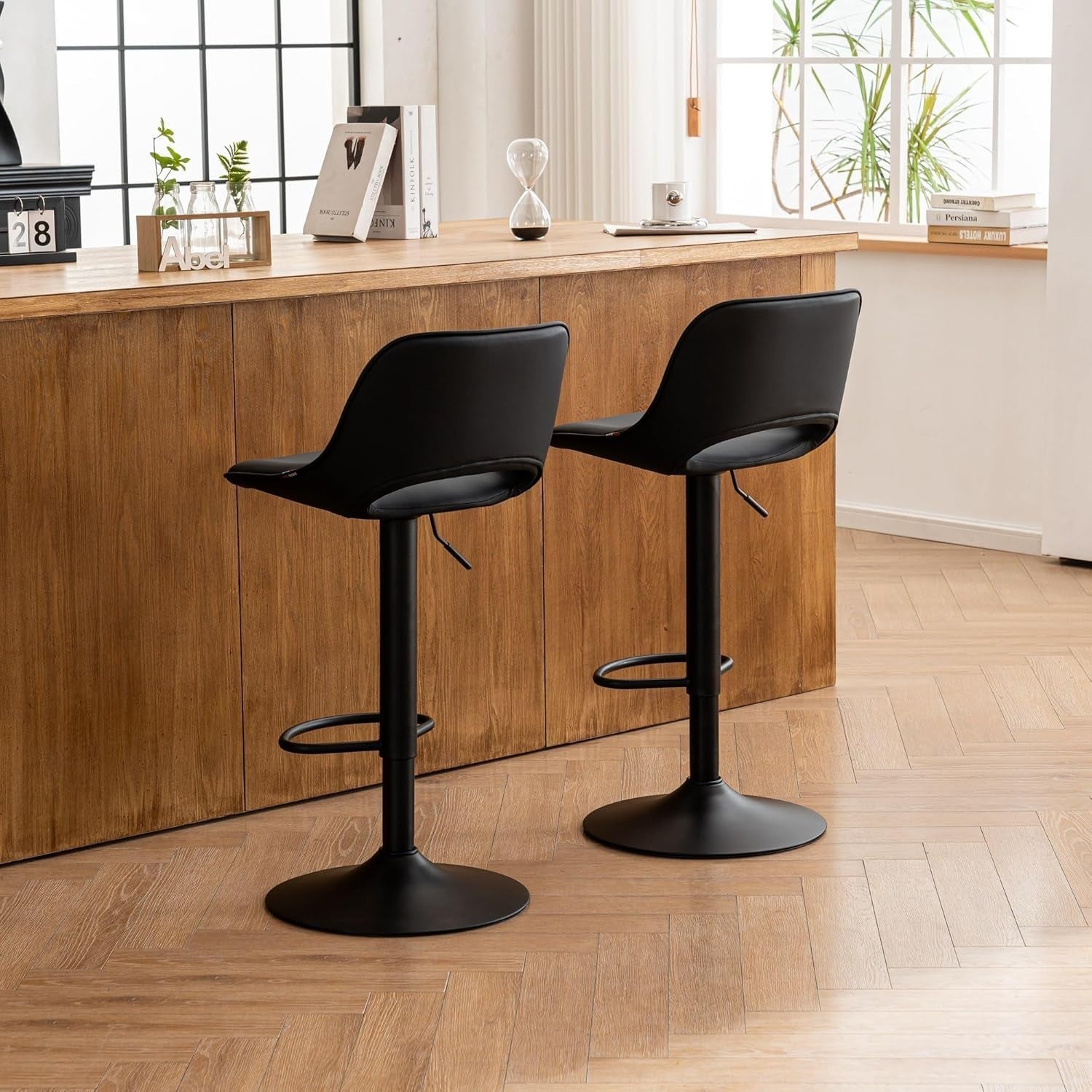 Adjustable Swivel Bar Stools 2pcs Faux Leather Counter Kitchen Chairs