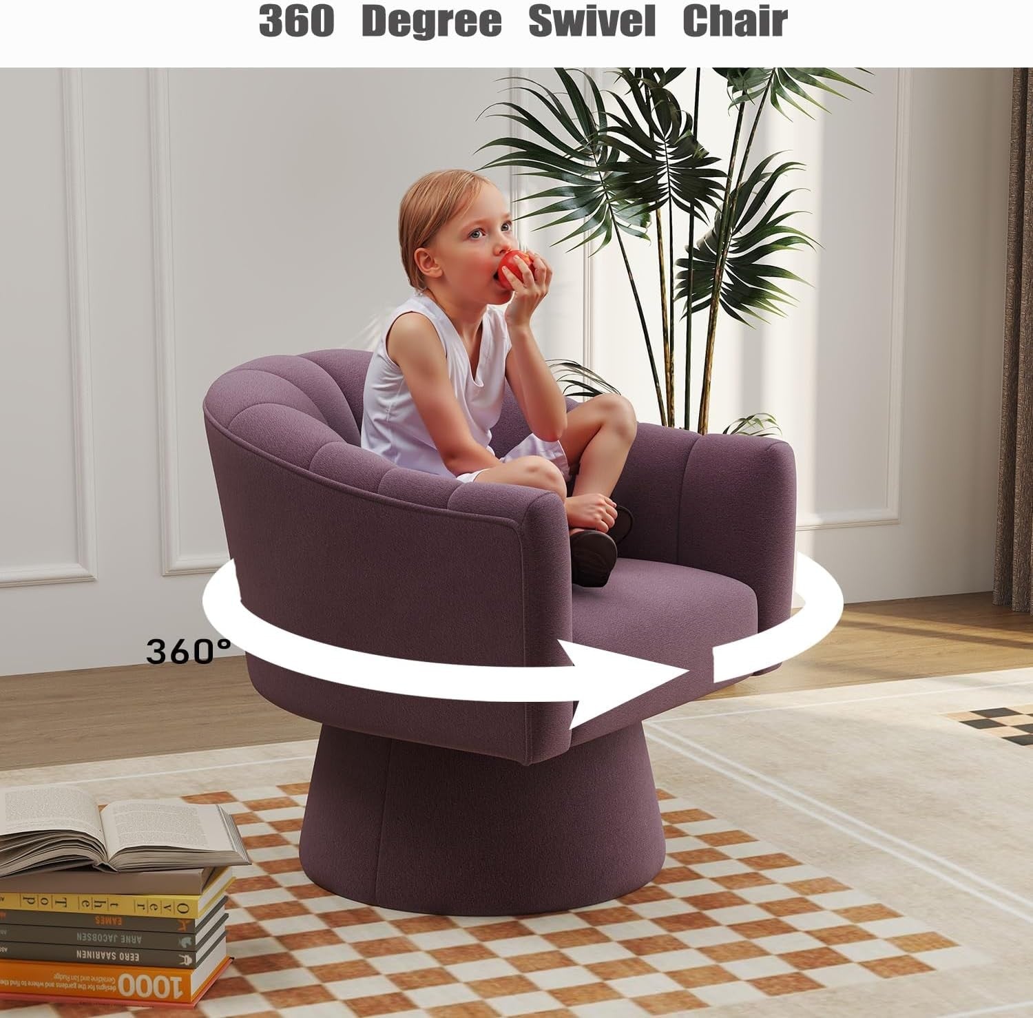 Purple Velvet Swivel Accent Chair 360° Barrel Lounge Armchair