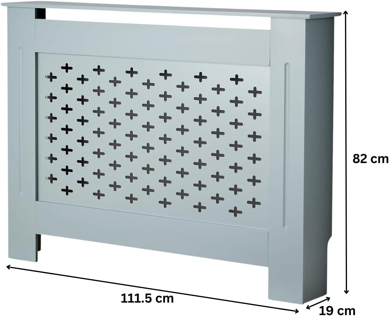 Grey Radiator Cover Medium 112cm Wooden Cabinet with Decorative Grill & Shelf