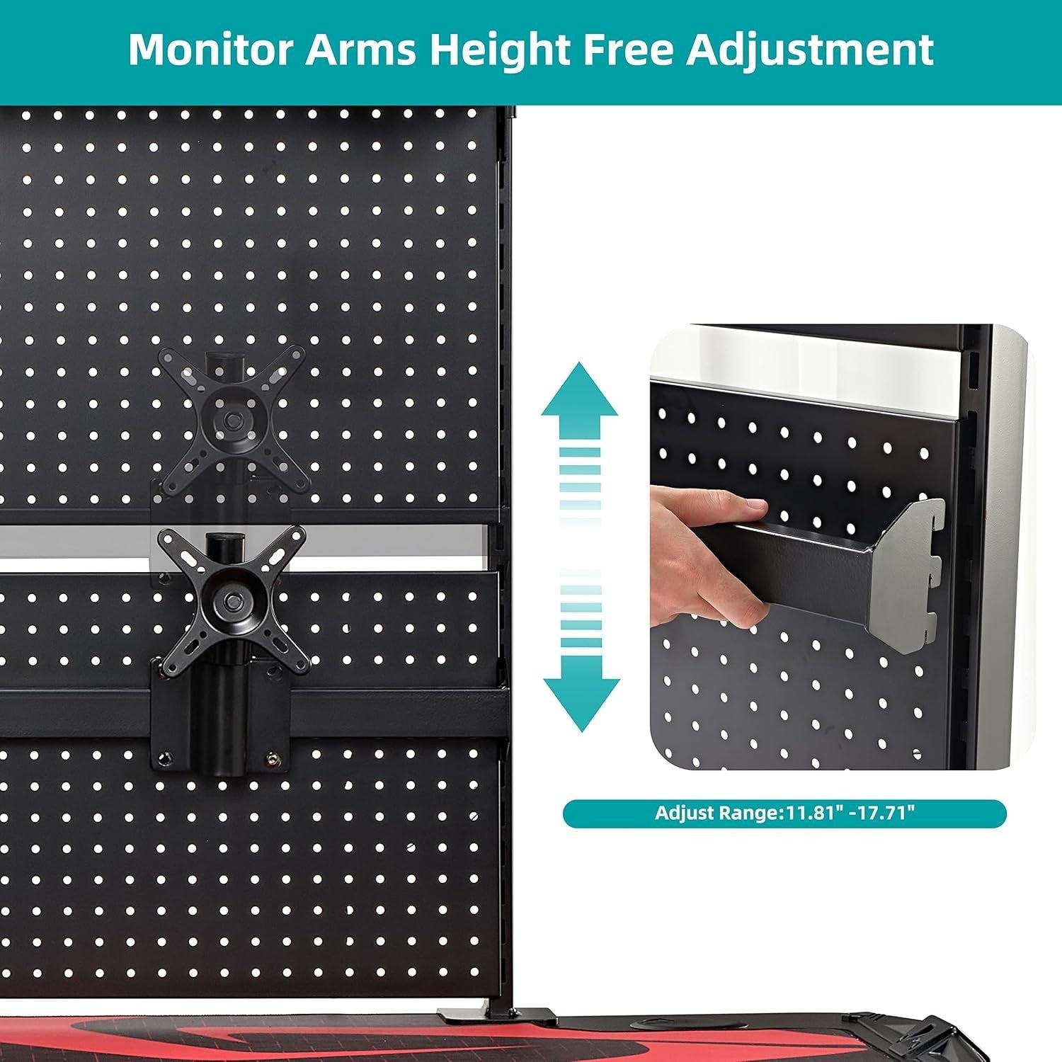 Clamp-On Desk Pegboard w/ Dual Monitor Stand RGB Steel Organizer Black