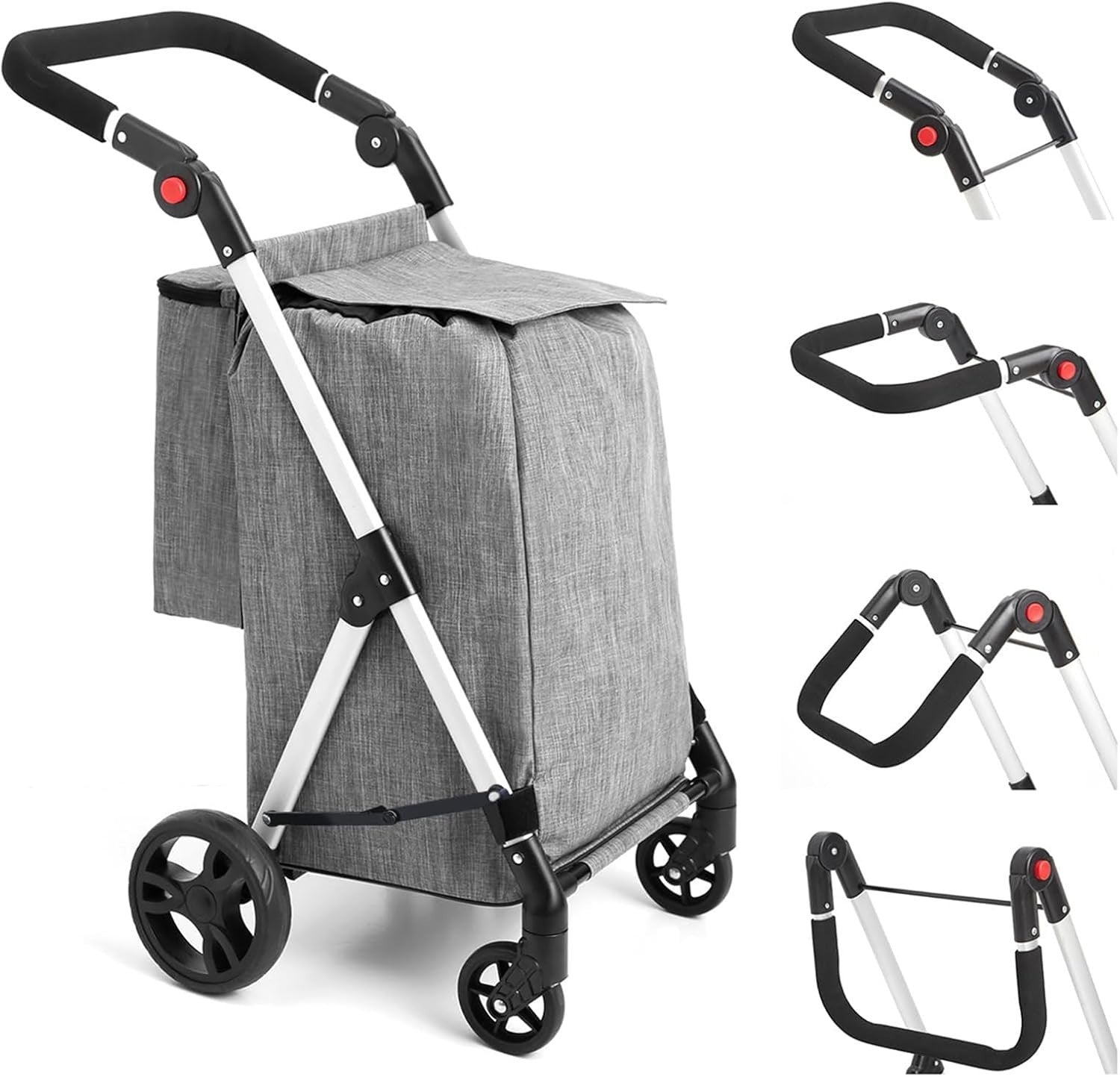 46L Folding Shopping Cart Trolley Insulated Cooler Bag Aluminum Grey