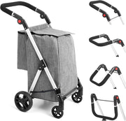 46L Folding Shopping Cart Trolley Insulated Cooler Bag Aluminum Grey