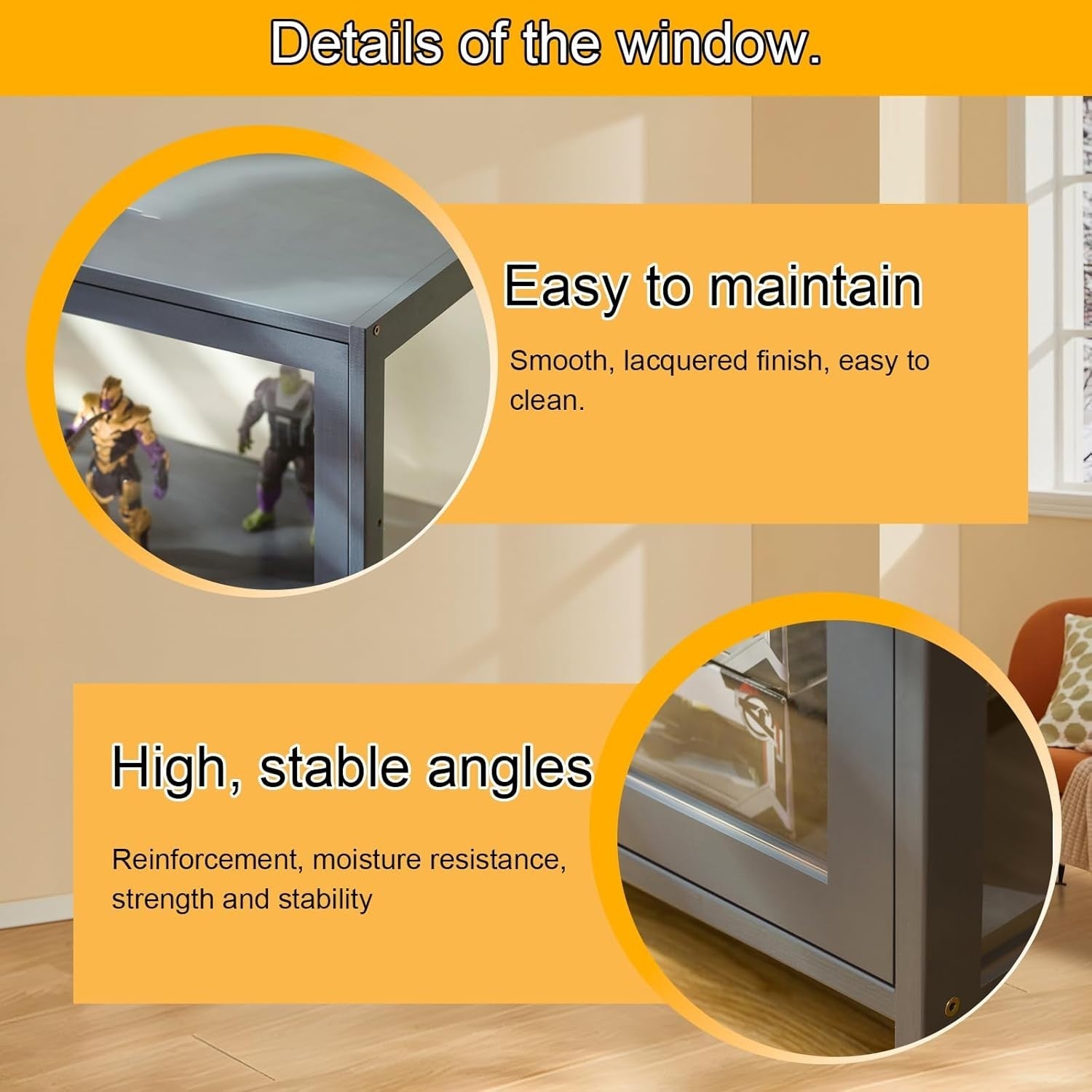 Glass Display Cabinet with Shelves, Lockable Wood Unit for Collectibles