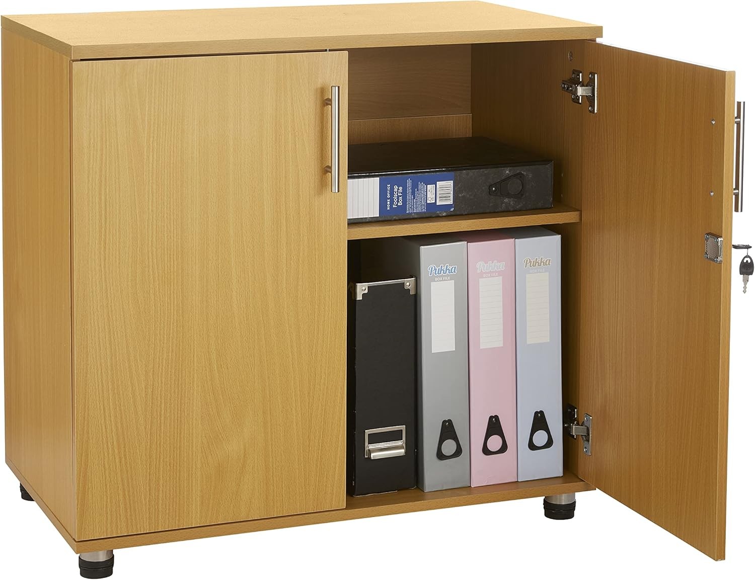Beech 2 Door Lockable Office Storage Cabinet with Adjustable Shelf 75cm