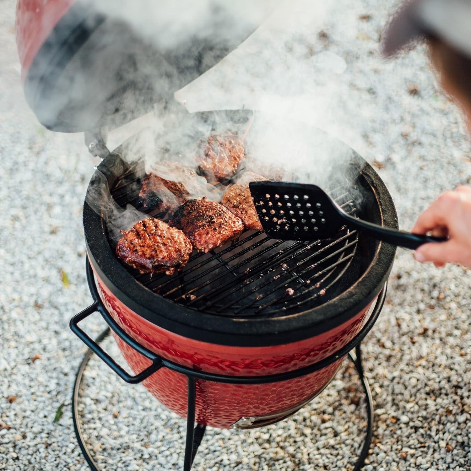 Portable Ceramic Charcoal Grill Mini BBQ Smoker | Cast Iron Vent