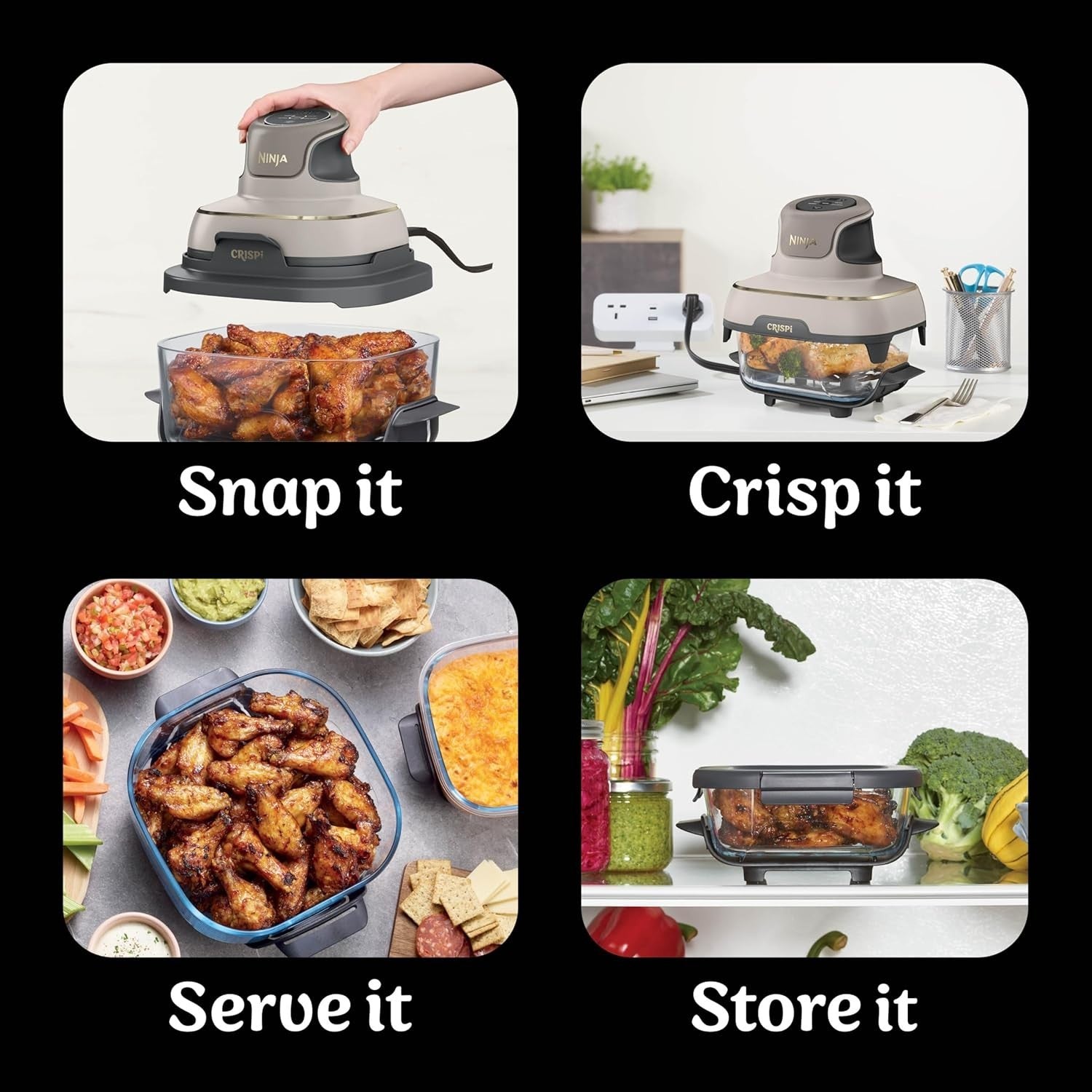 Portable Air Fryer 3.8L 4-in-1 ReCrisp Keep Warm Glass Containers 1700W