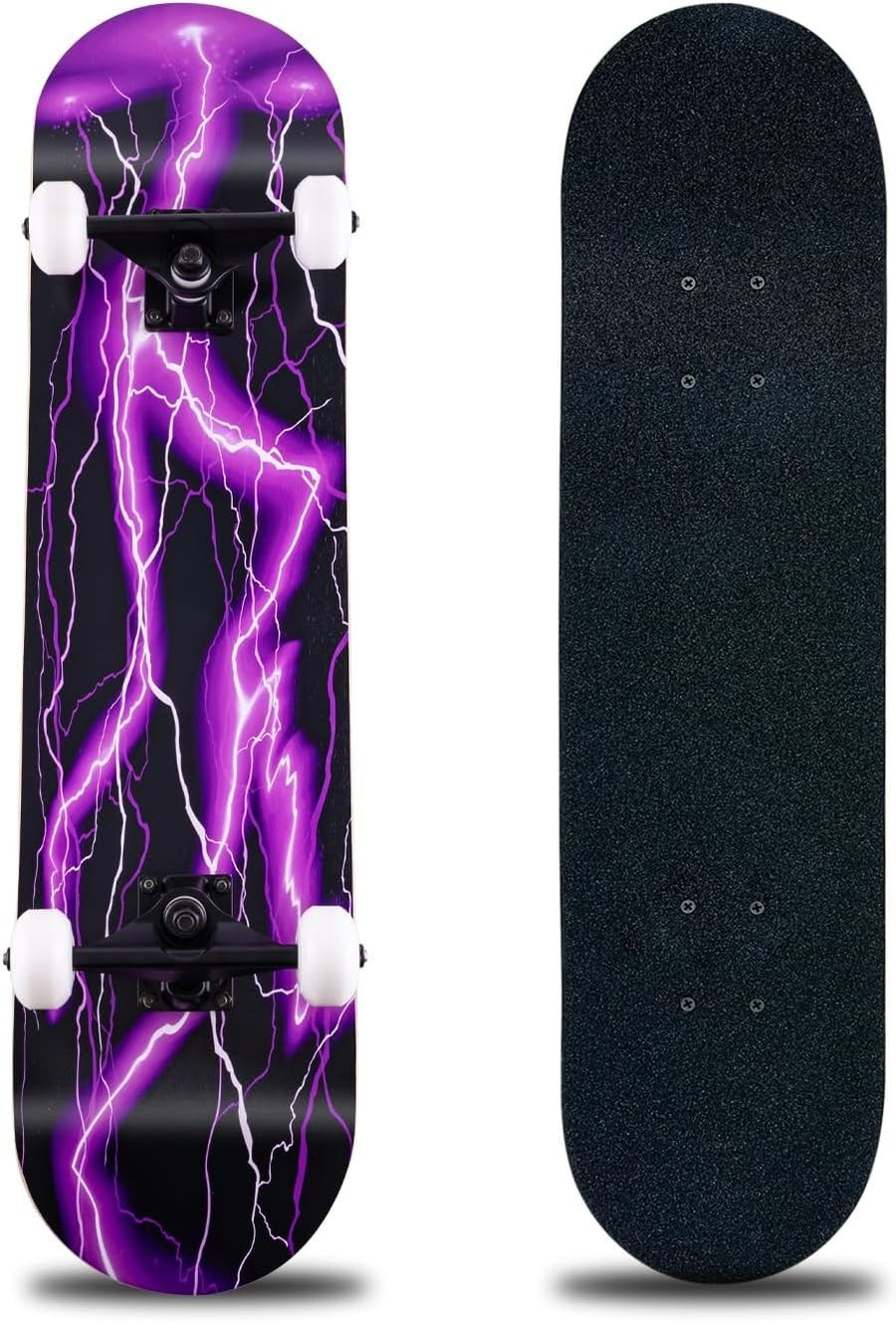 31 Inch Complete Skateboard Maple Deck Double Kick Kids Teens Adult Beginner