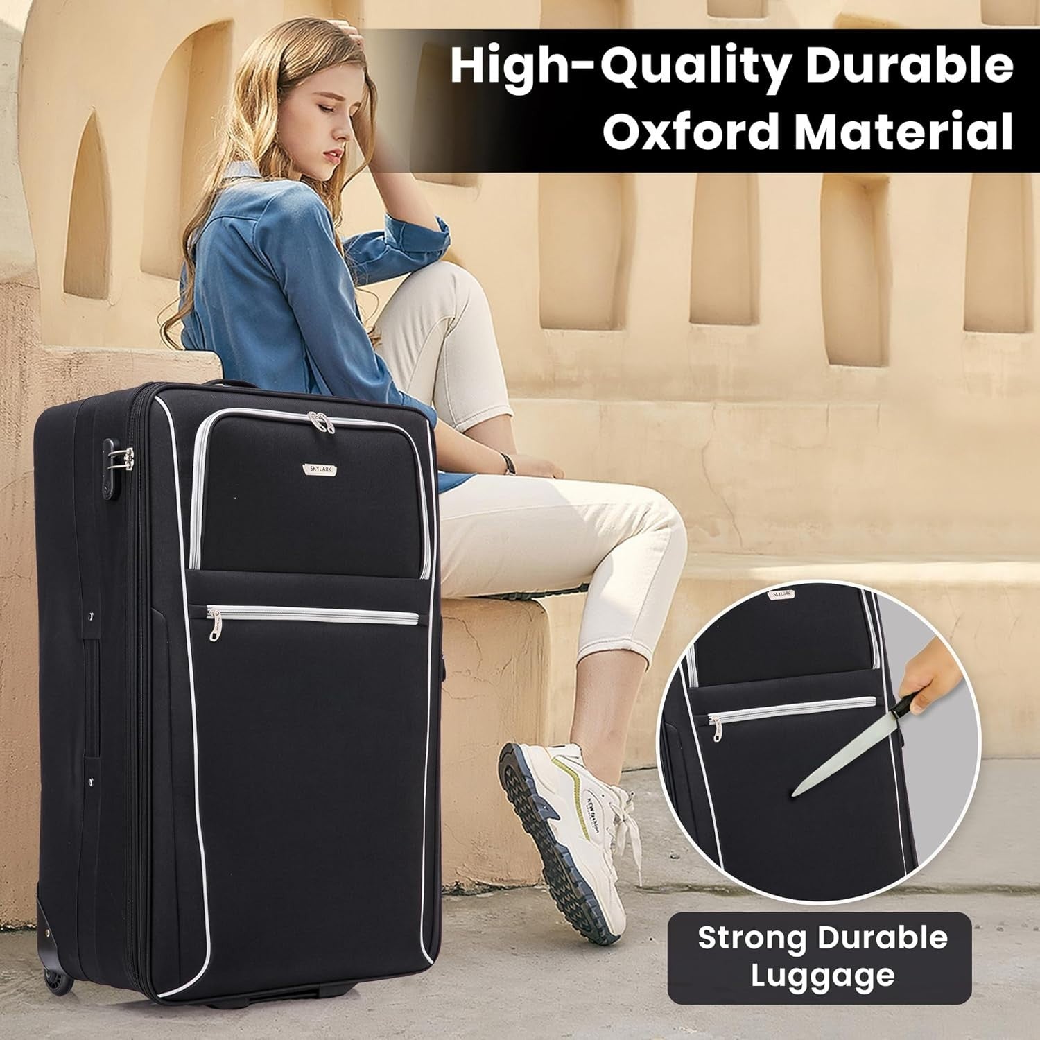 32'' Extra Large Soft Shell Check In Suitcase 20% Expandable 2 Wheel Lock