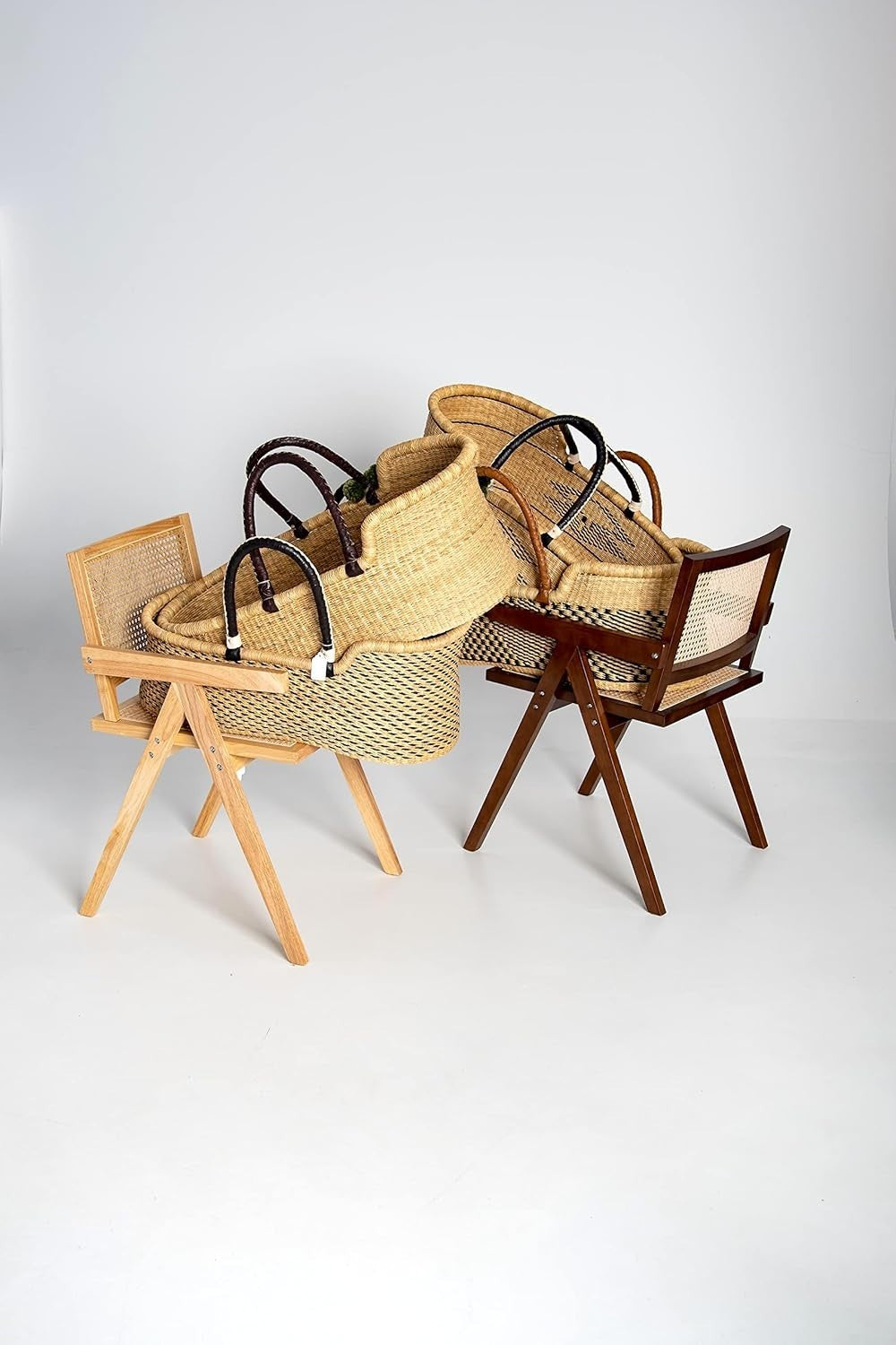 Handwoven Moses Basket w/ Rocking Stand & Mattress Natural Baby Cradle Bassinet