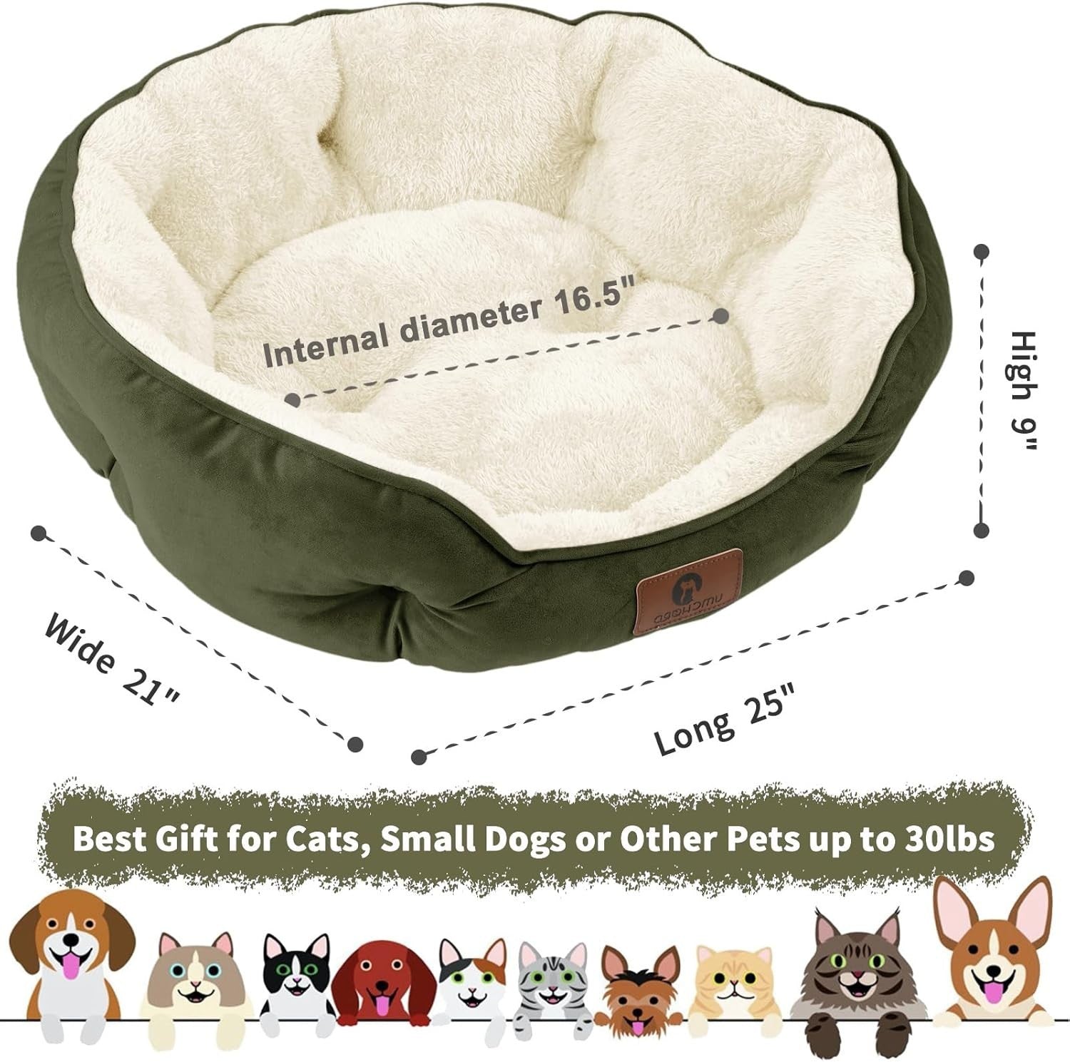 Medium Dog Cat Bed 25in Washable Round Pet Bed Non Slip Soft Cushion