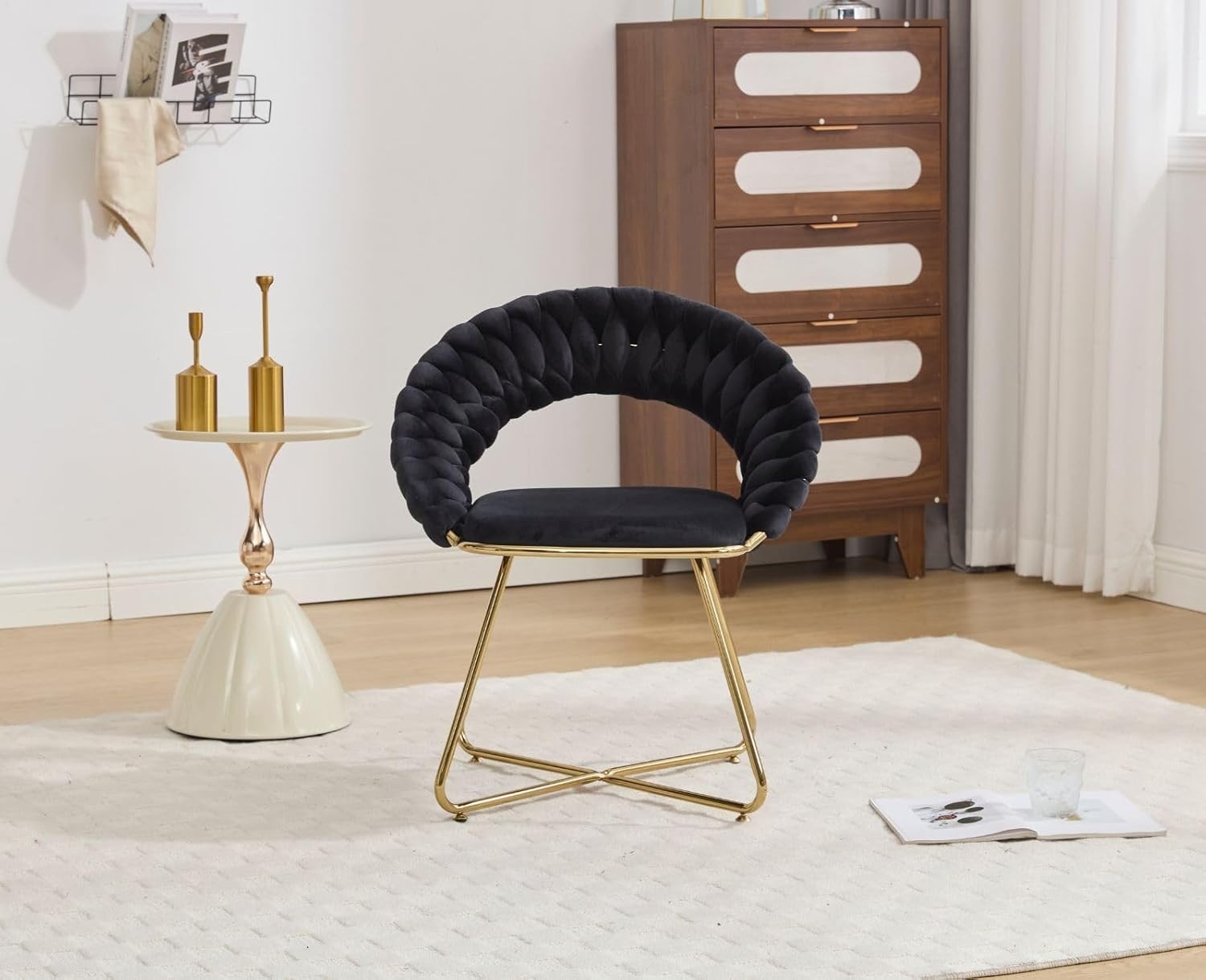 Black Velvet Tub Chairs Set of 2 – Modern Accent Chairs with Gold Metal Legs