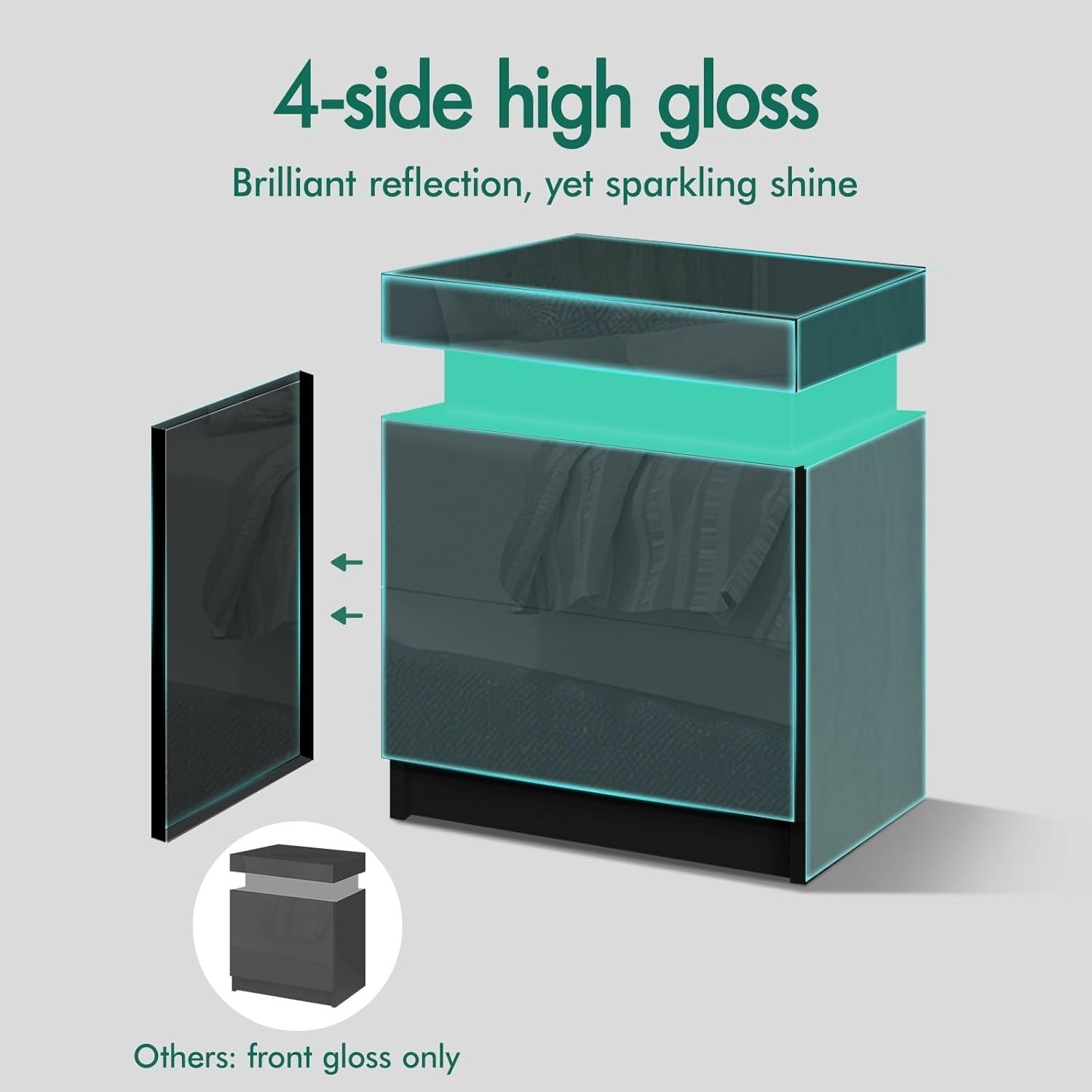 LED Bedside Table with 2 Drawers & RGB Lights | Modern Black