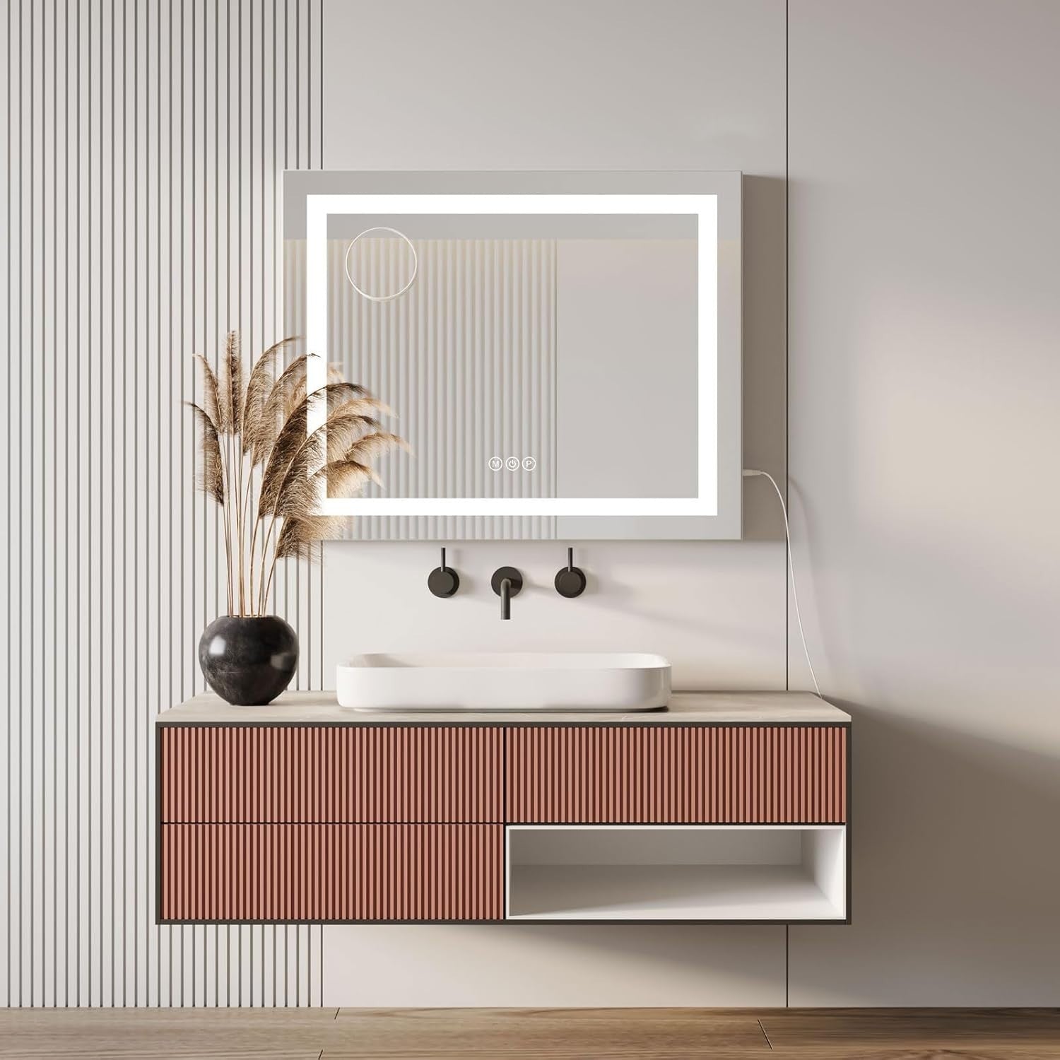 LED Vanity Mirror 58x48cm with Lights USB Tabletop Wall Mount Makeup