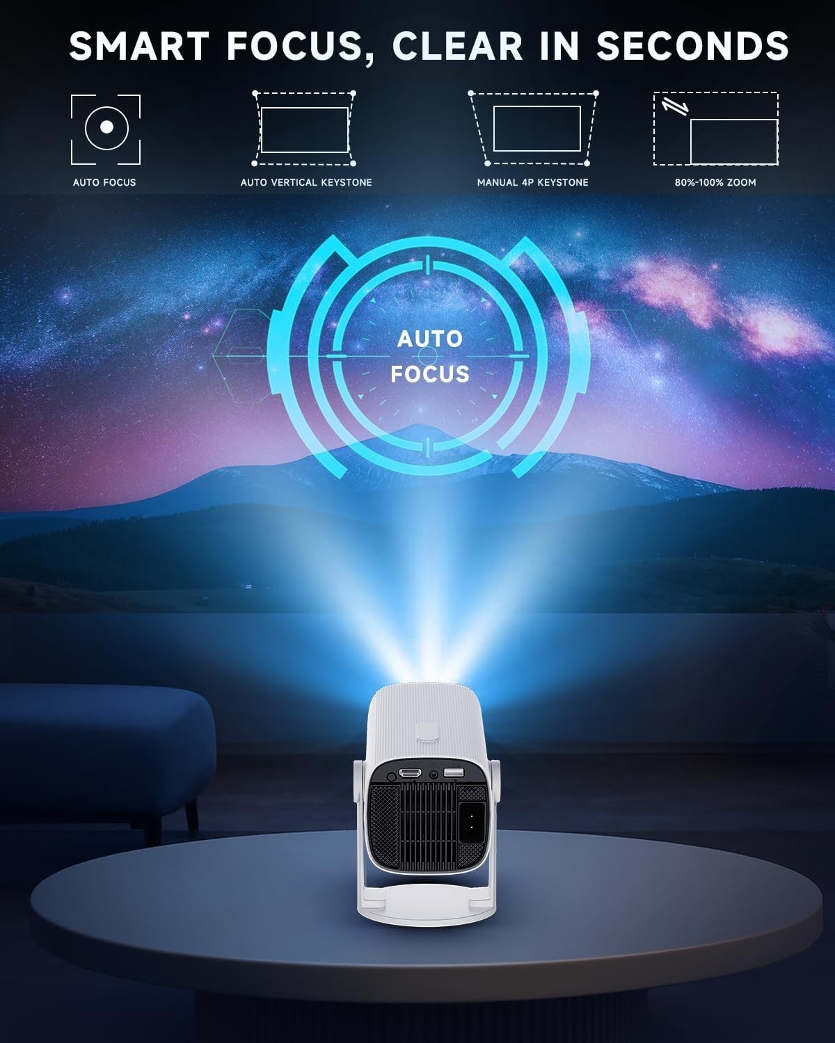 4K Mini Smart Projector WiFi 6 Bluetooth Android Auto Keystone 180°
