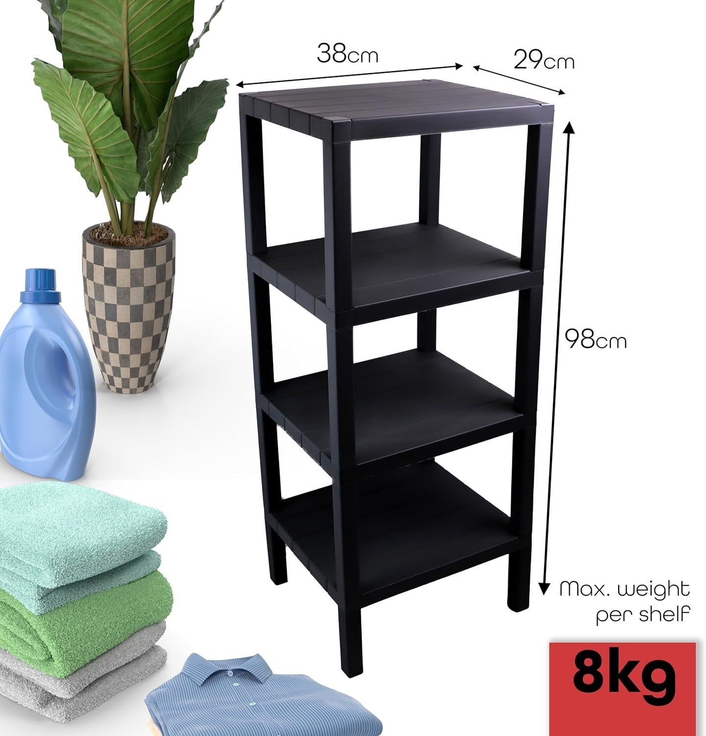 4 Tier Black Side End Table – Sturdy Storage Shelf for Narrow Spaces
