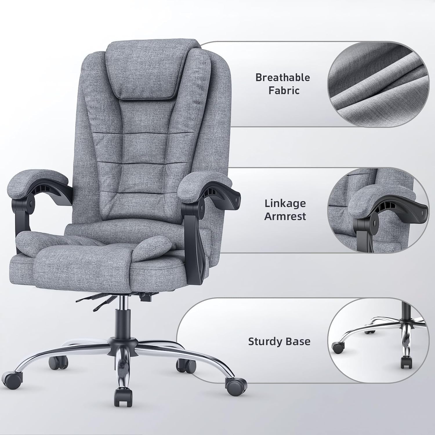 Ergonomic Office Chair High Back Swivel Recliner Adjustable Faux Leather Grey