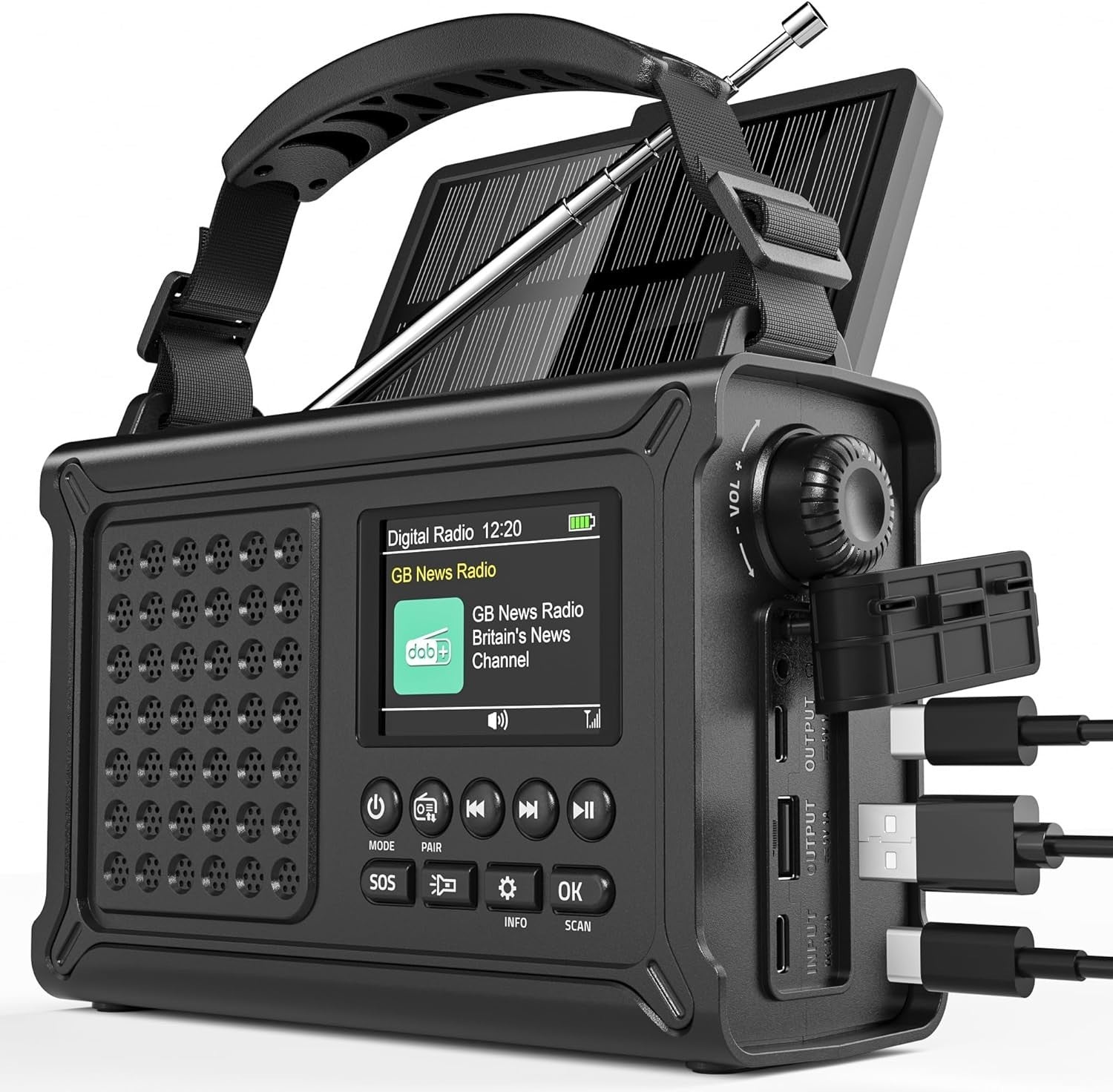 Emergency DAB/FM Solar Wind-Up Radio 12000mAh Bluetooth Torch Charger