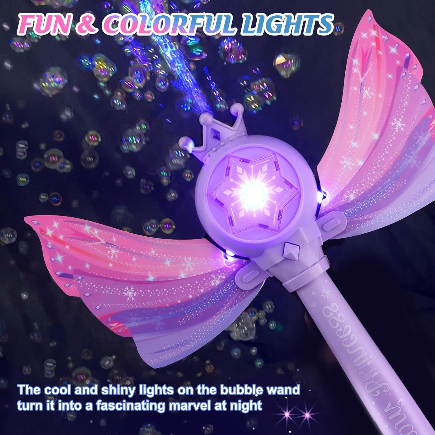 Kids Bubble Wand Light Music Fairy Princess Toy Purple