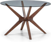 Large Round Walnut Dining Table with 140cm Glass Top, Contemporary Kitchen Table