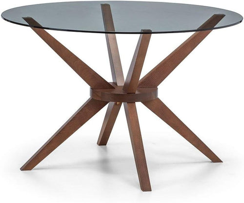 Large Round Walnut Dining Table with 140cm Glass Top, Contemporary Kitchen Table